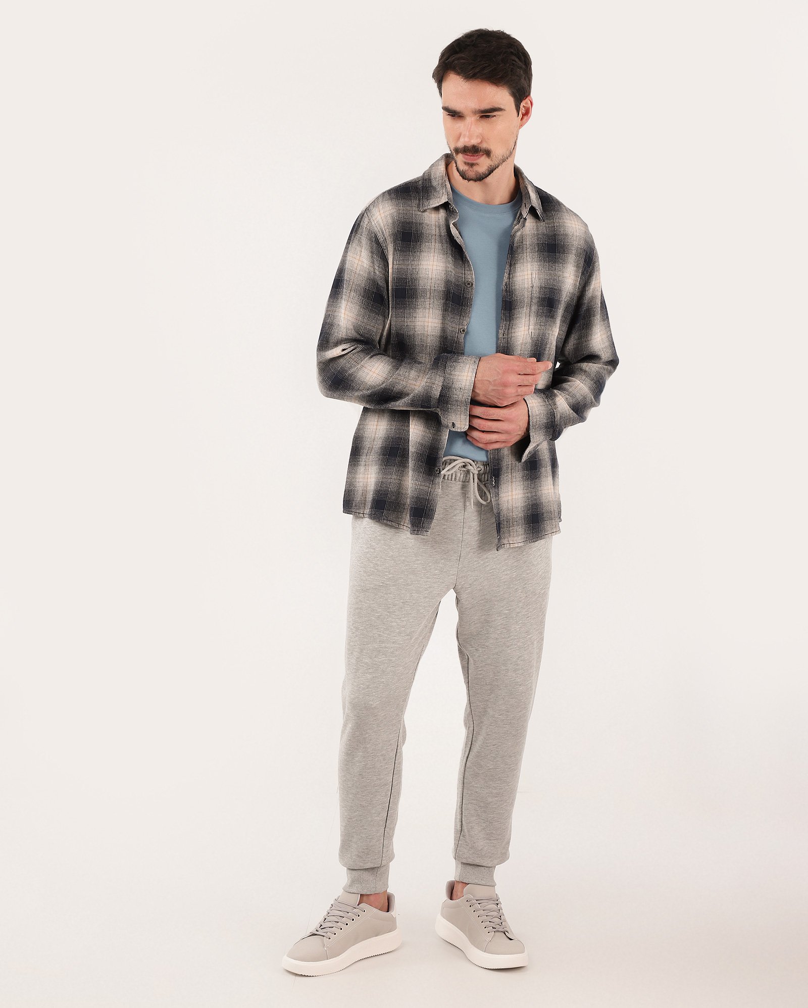 Calça de moletom masculina jogger com elástico - Cinza Claro