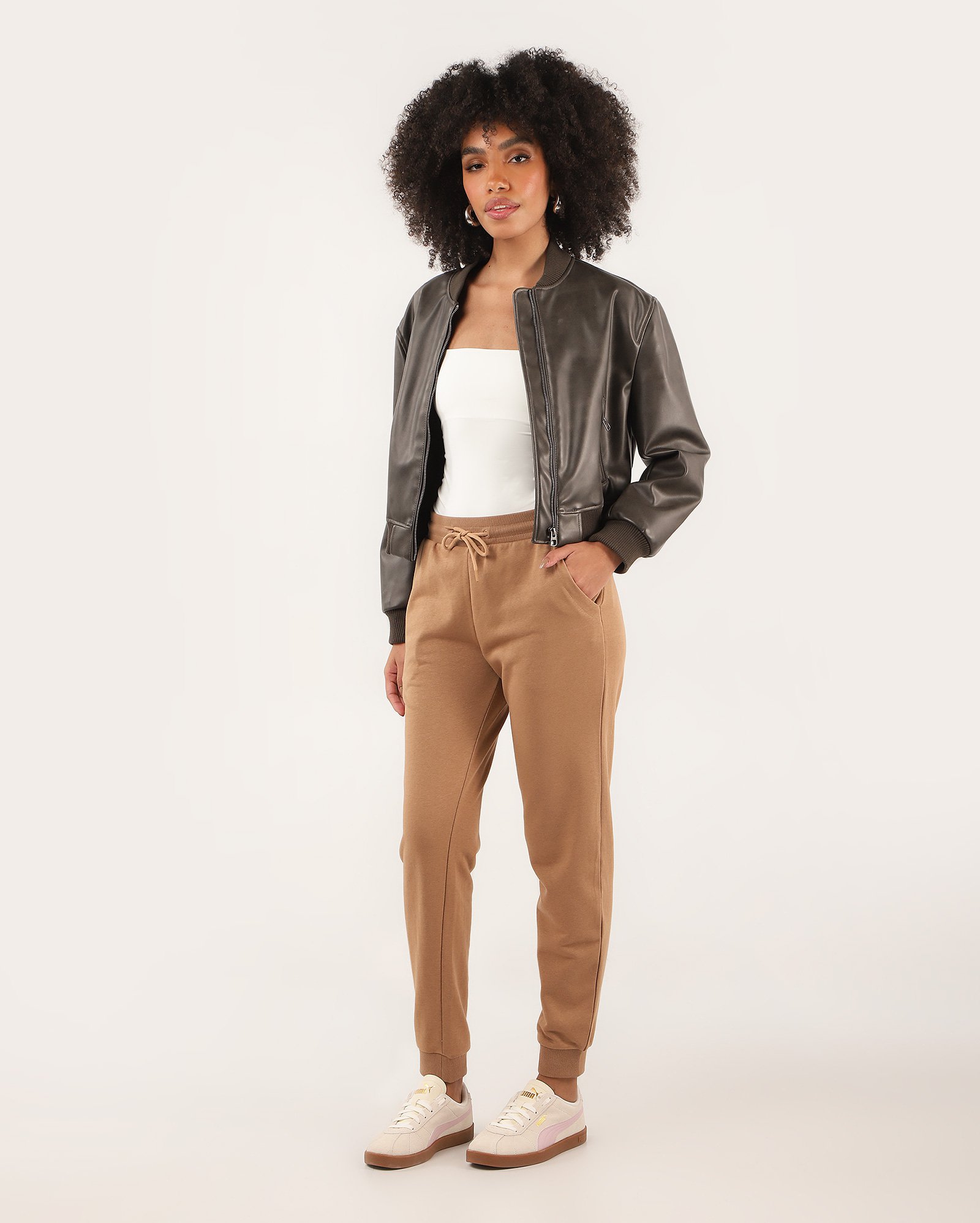 Calça de moletom feminina Lucyla jogger - Marrom Claro | Pool Basics