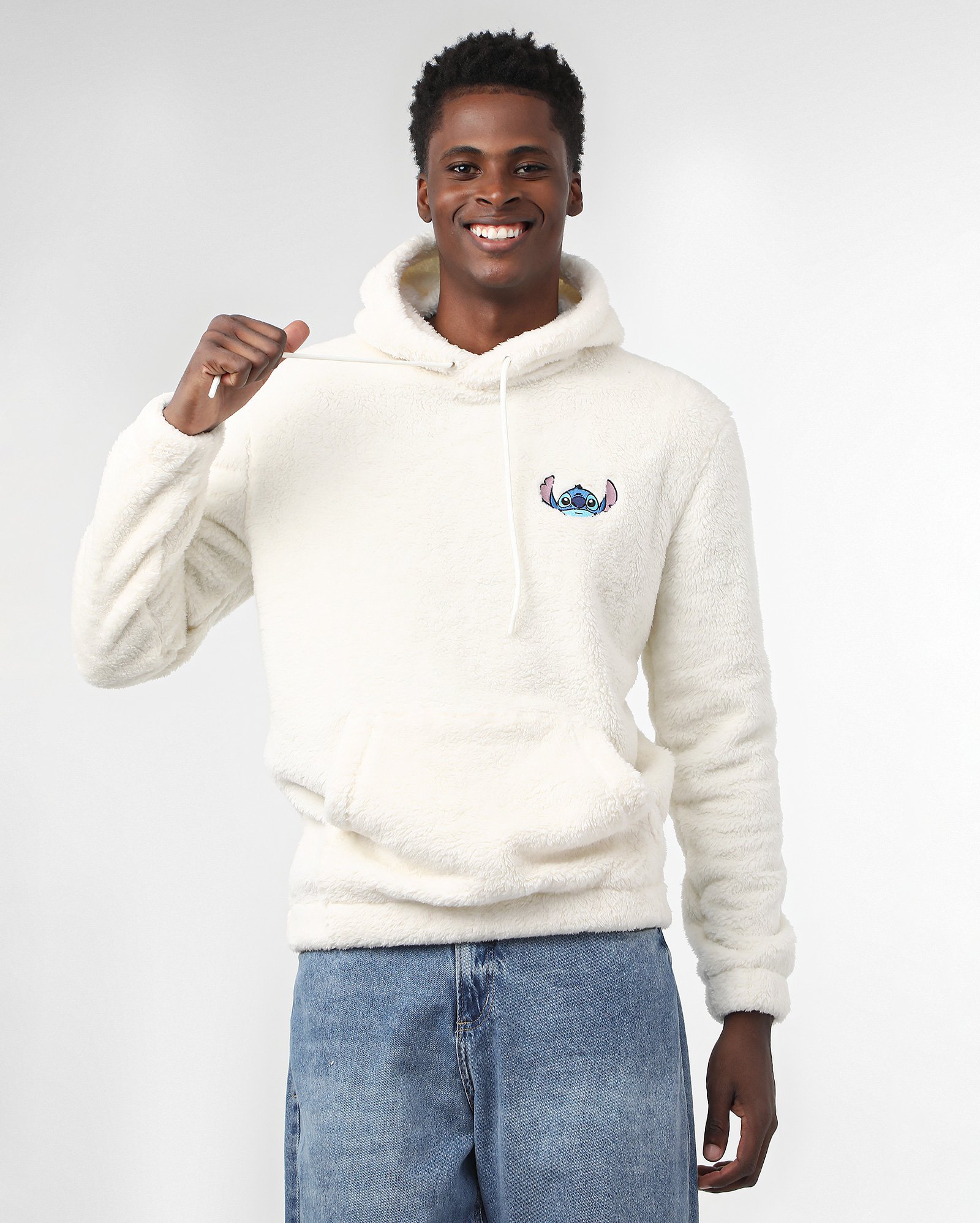 Blusa de moletom masculina peluciada Stitch branca | Disney