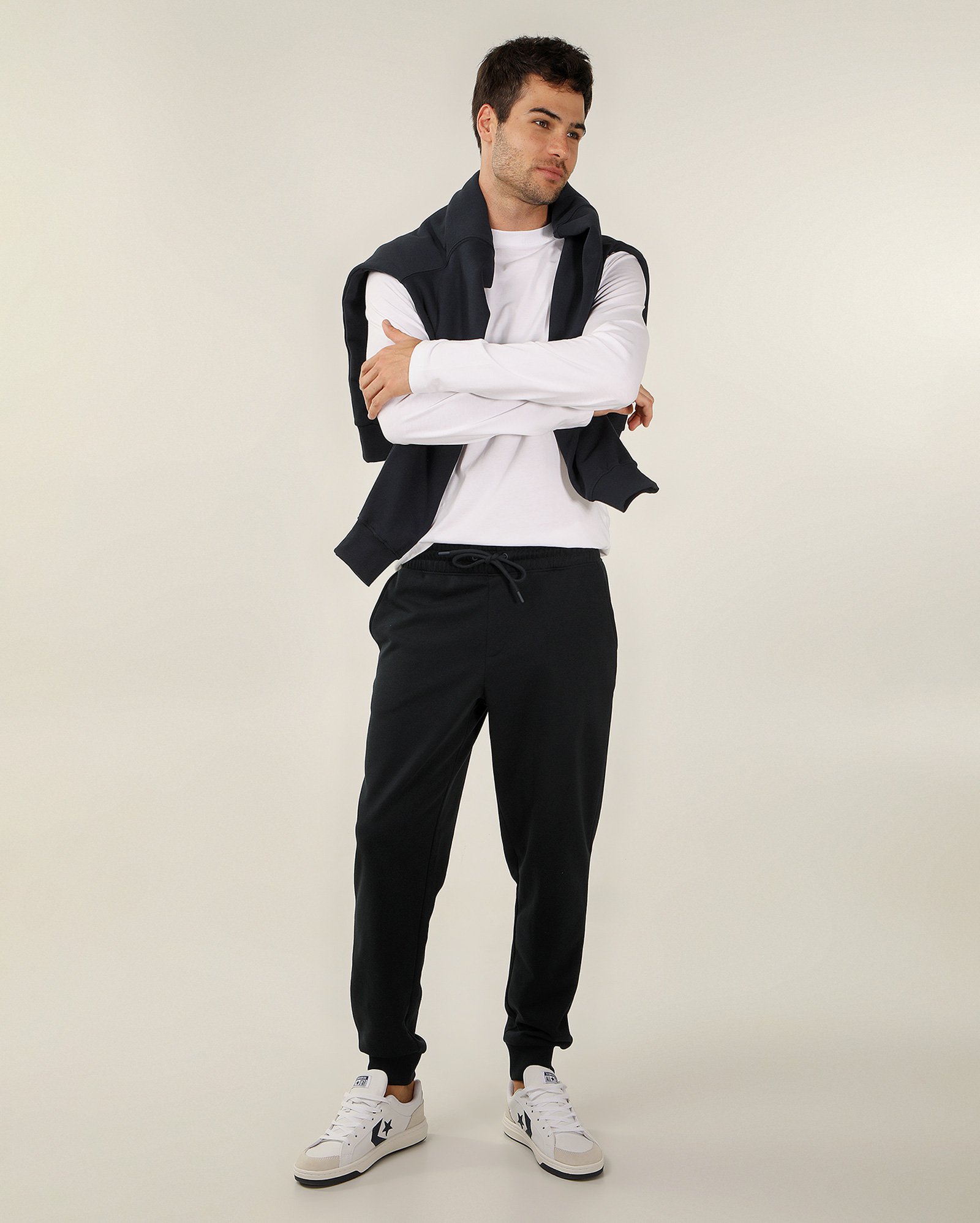Calça de moletom masculina jogger com felpa cós elástico - Azul Escuro | Pool Basics