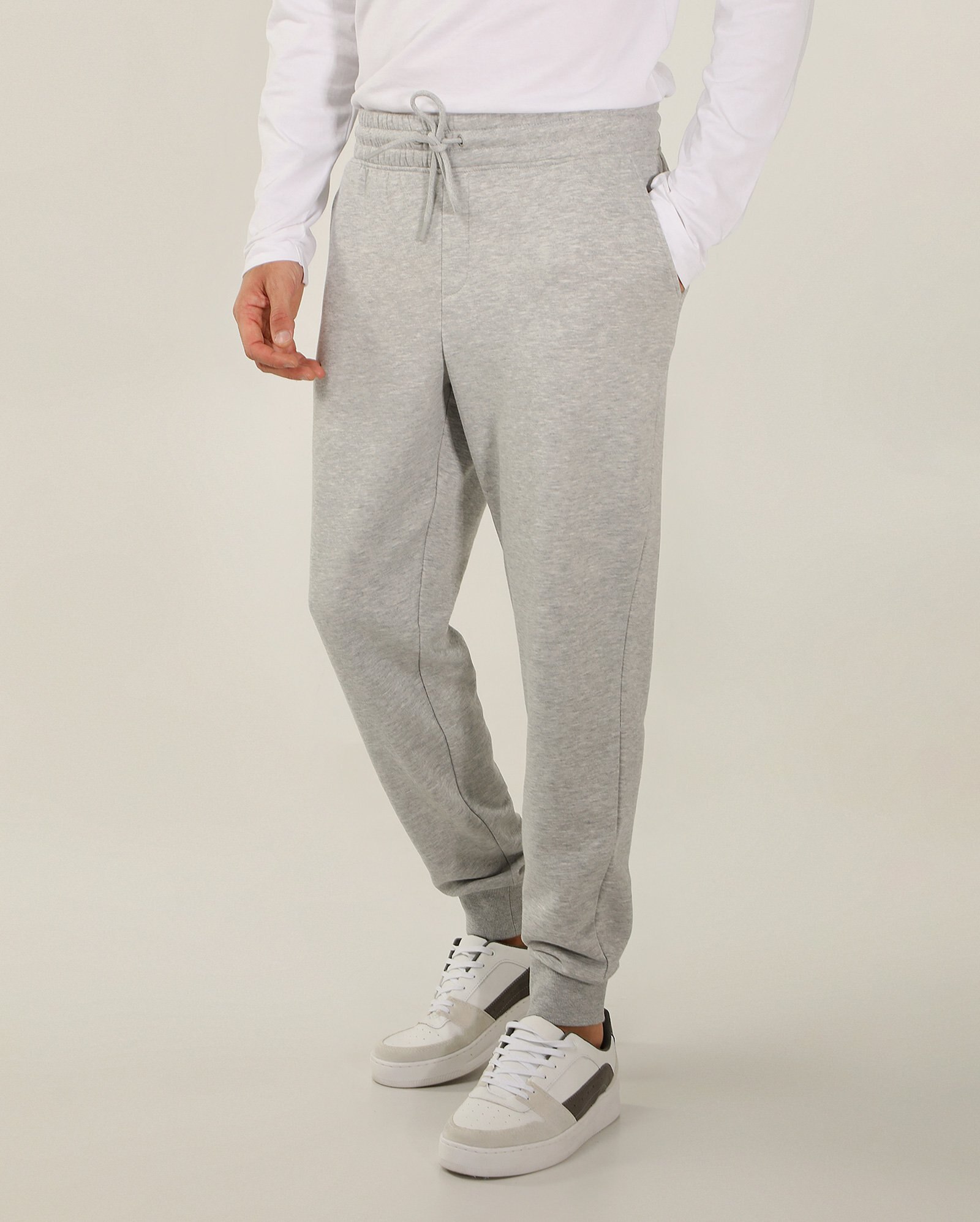 Calça de moletom masculina jogger com felpa cós elástico - Cinza Claro | Pool Basics