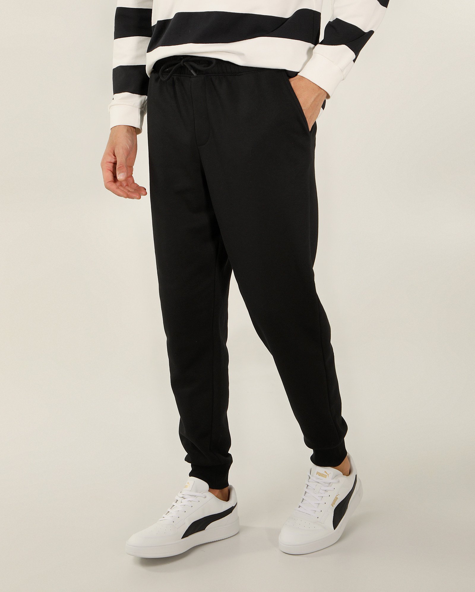 Calça de moletom masculina jogger com felpa cós elástico - Preto | Pool Basics