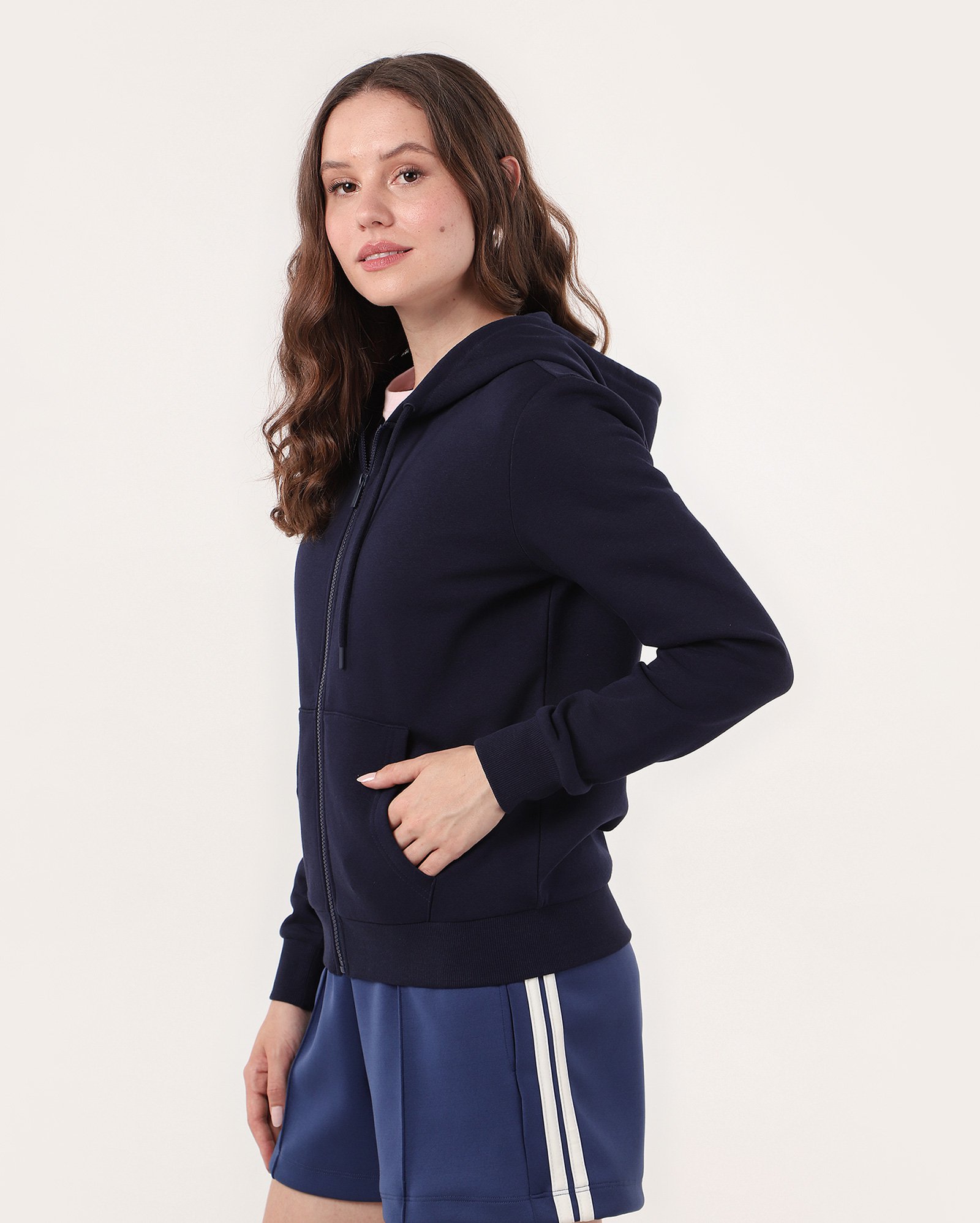 Blusa de moletom feminina Tarsi aberta com 2 bolsos azul | Pool Basics