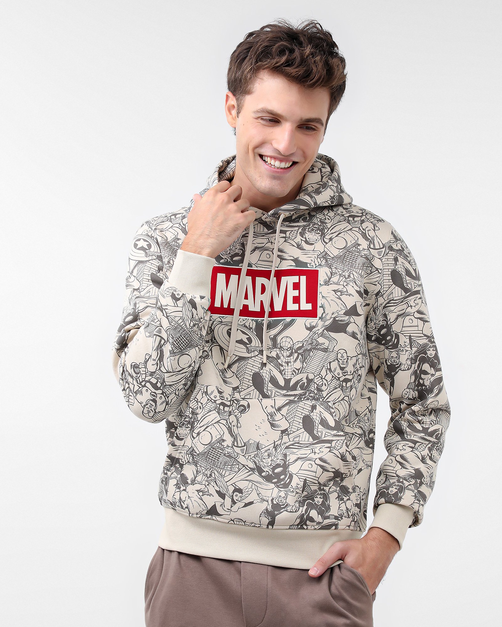 Blusa de moletom masculina heróis retrô bege | Marvel