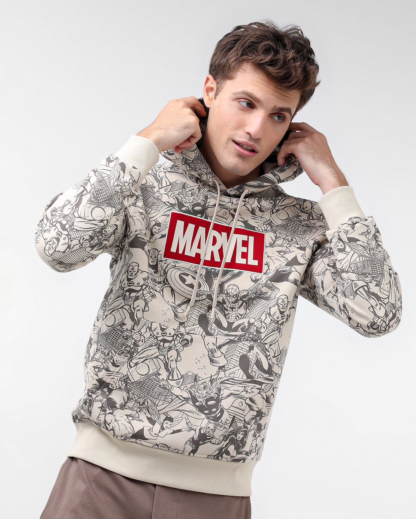 Blusa de moletom masculina heróis retrô bege | Marvel — foto 4
