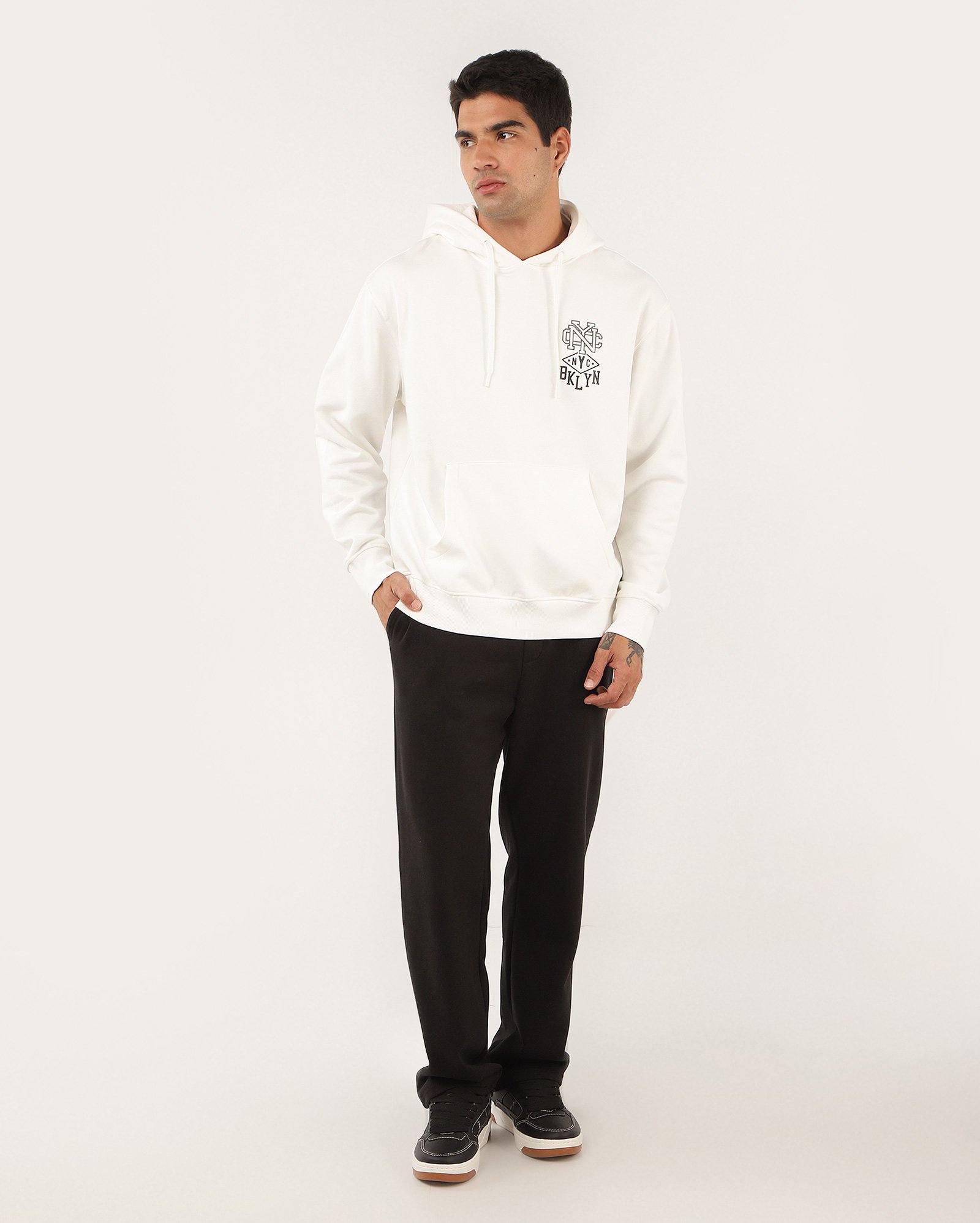 Blusa de moletom masculina canguru com felpa NYC - Branco | Pool