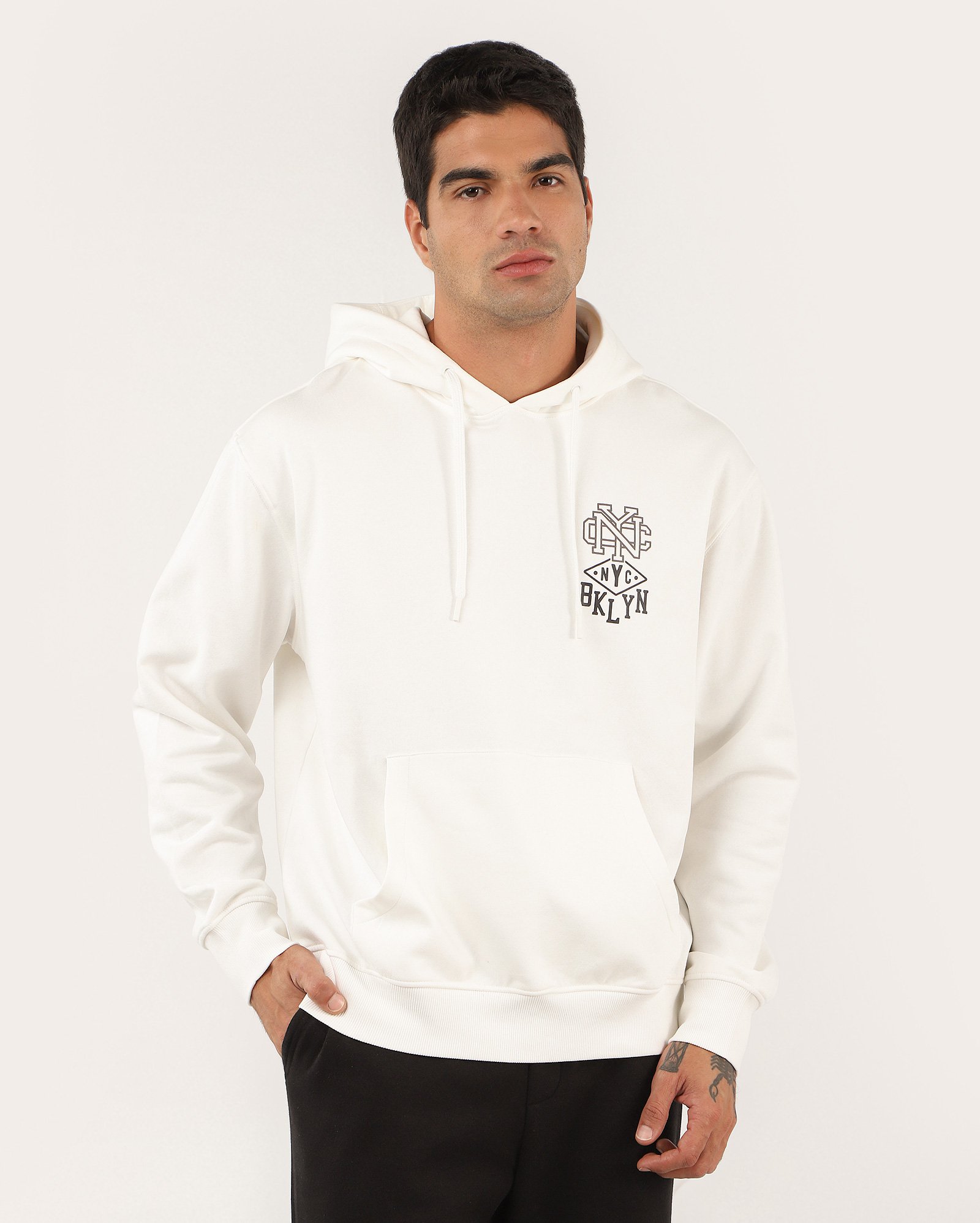 Blusa de moletom masculina canguru com felpa NYC - Branco | Pool