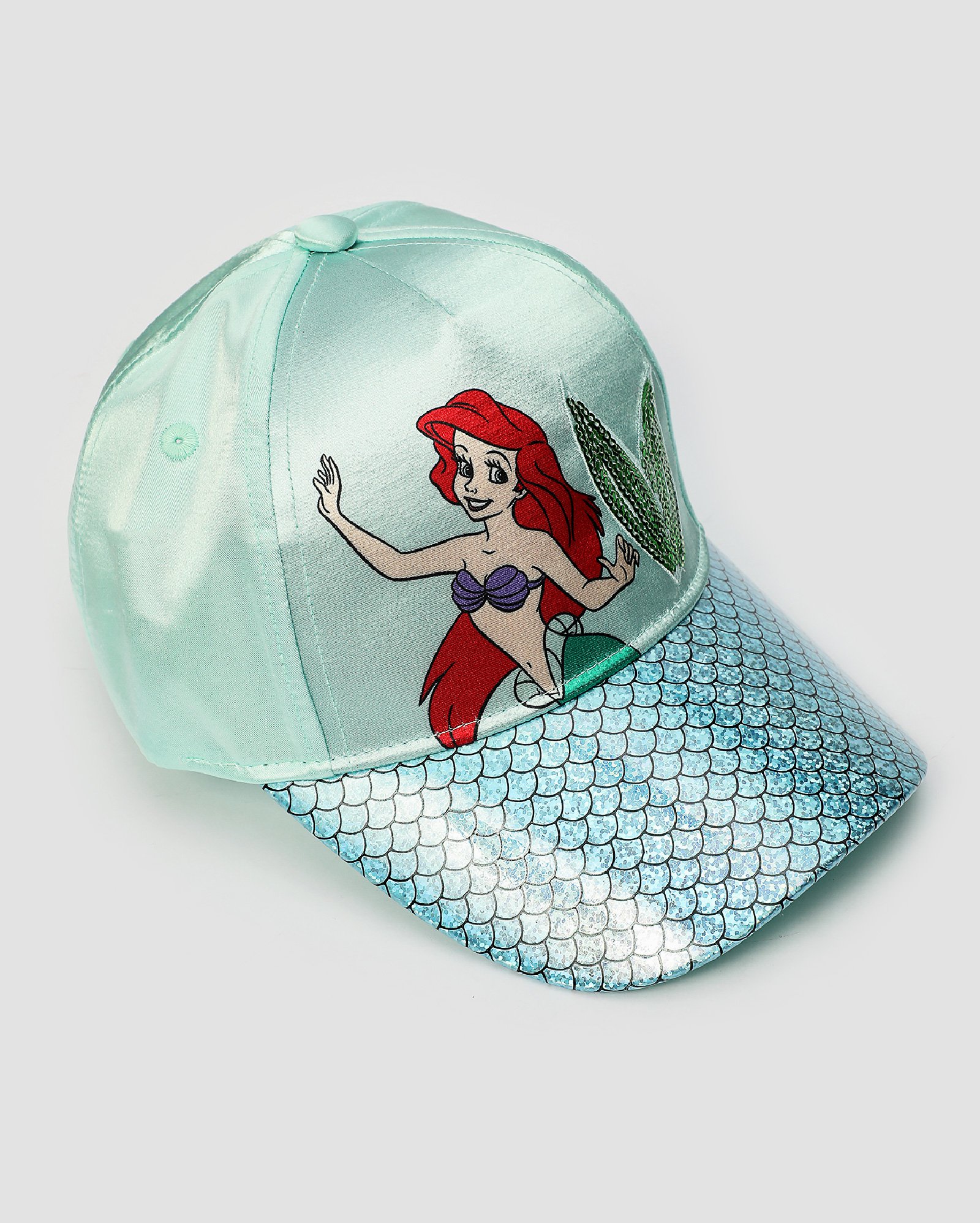 Boné infantil A Pequena Sereia com paête aba curva azul | Disney