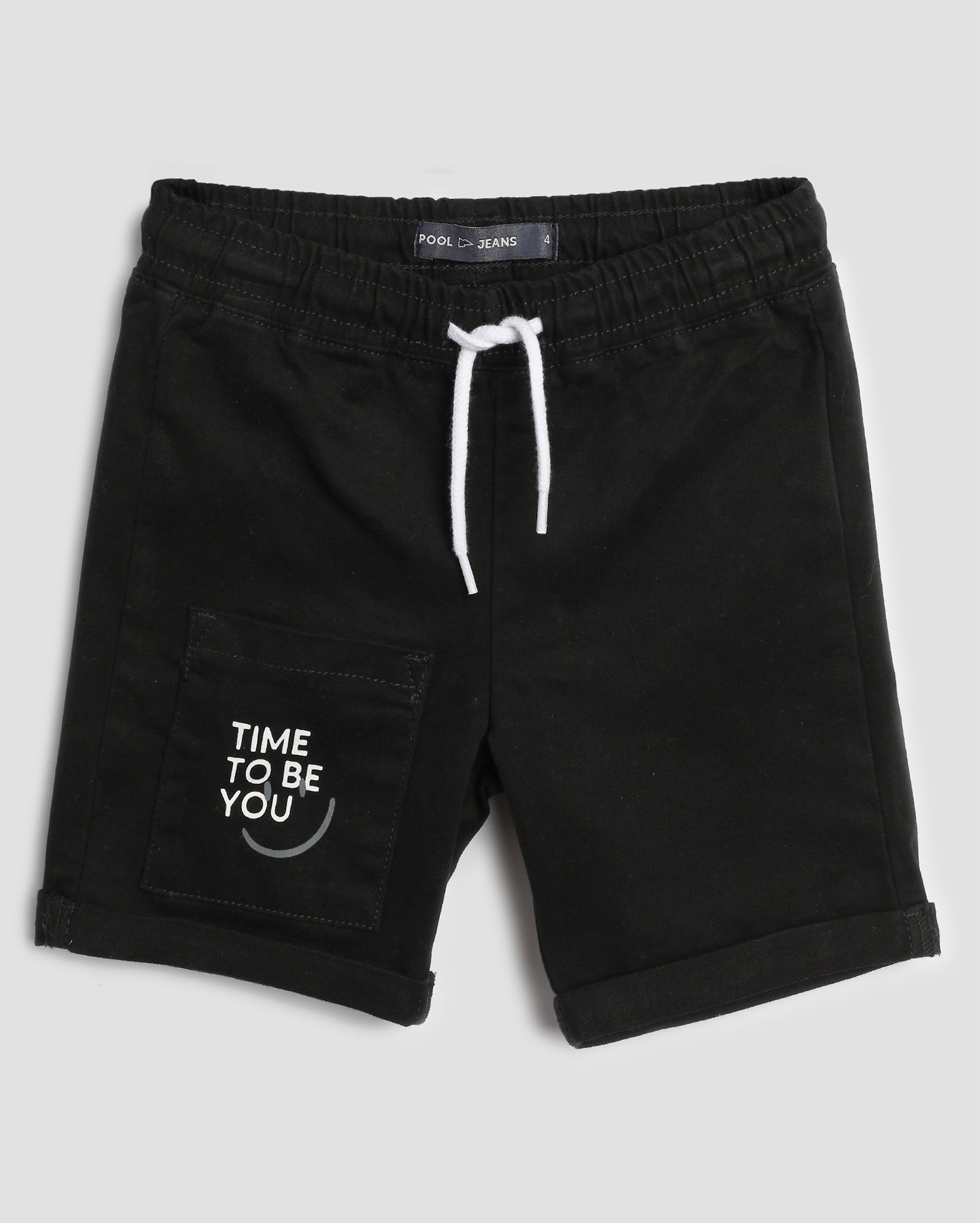 Bermuda black jeans infantil cargo com lettering 1-4A | Pool Kids