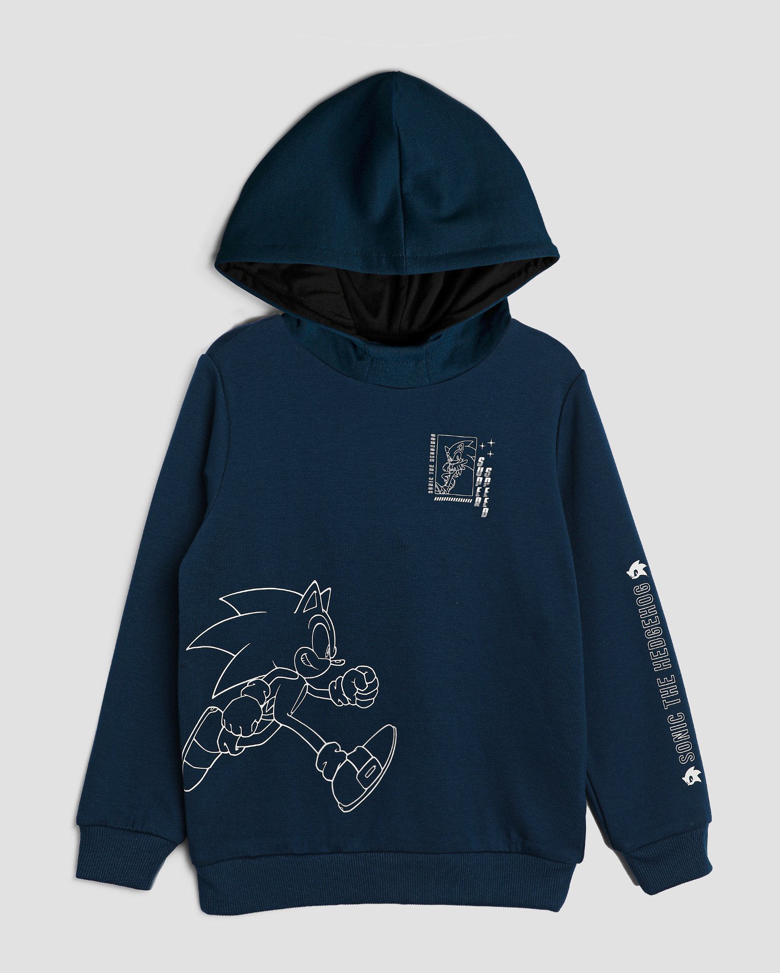 Blusa de moletom infantil com capuz Sonic linhas 4-10A azul | SEGA
