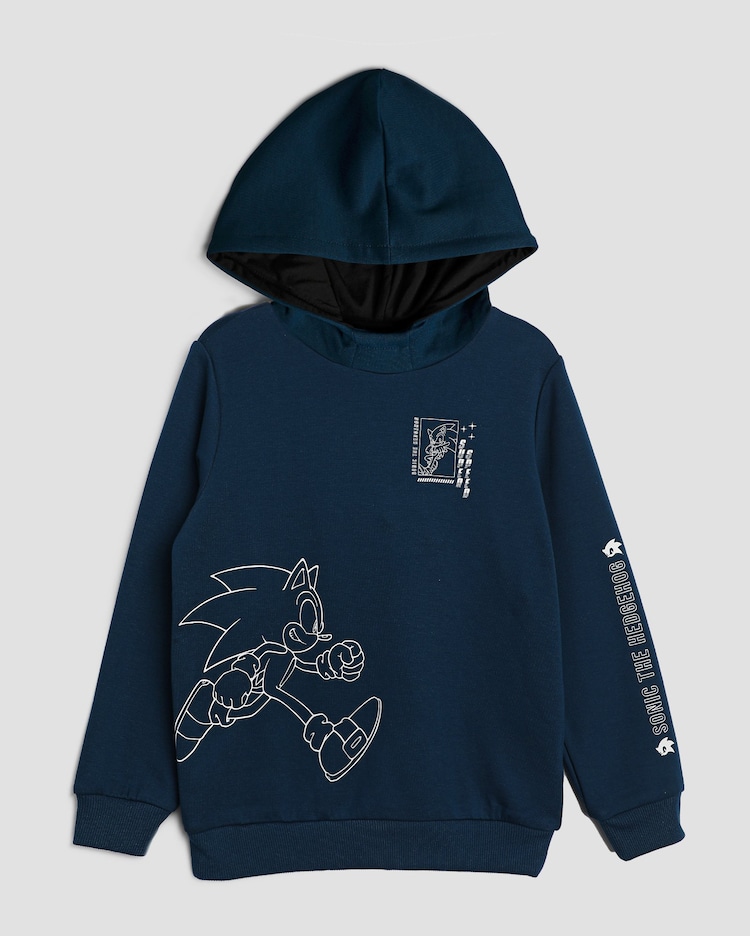 Riachuelo Blusa de moletom infantil com capuz Sonic linhas 4-10A - Main Image