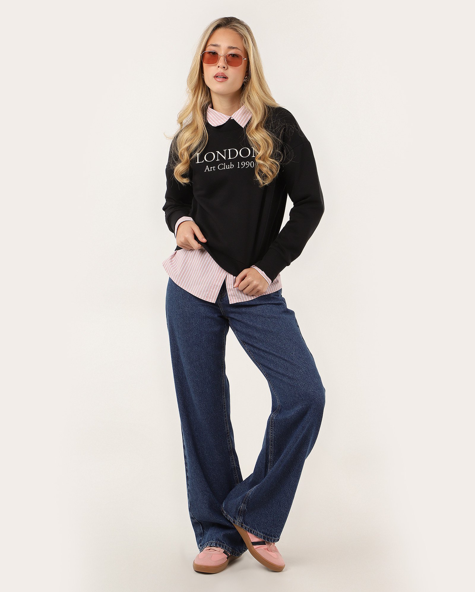 Blusa de moletom feminina com felpa London 1990 preta | Pool