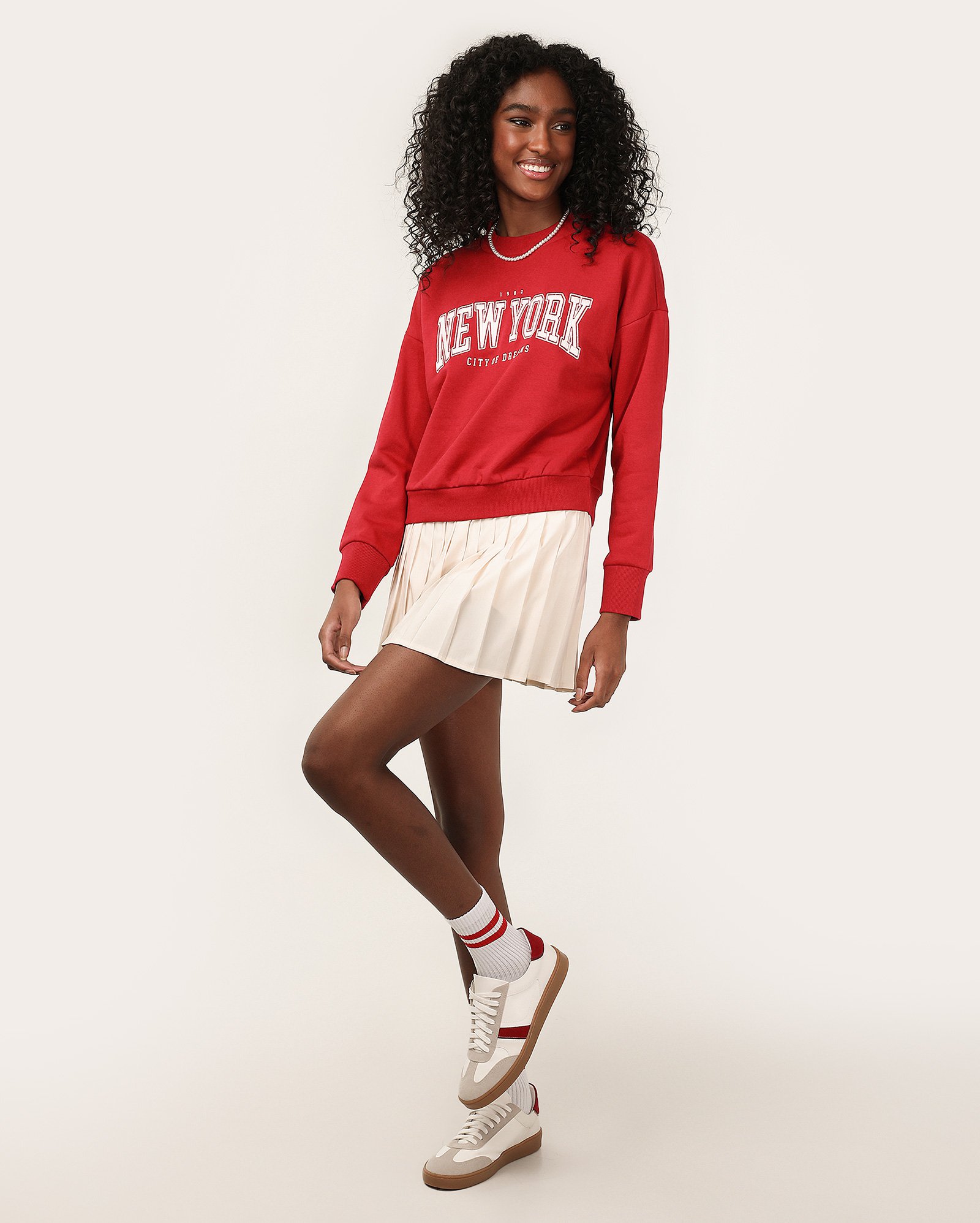 Blusa de moletom feminina com felpa New York vermelha | Pool