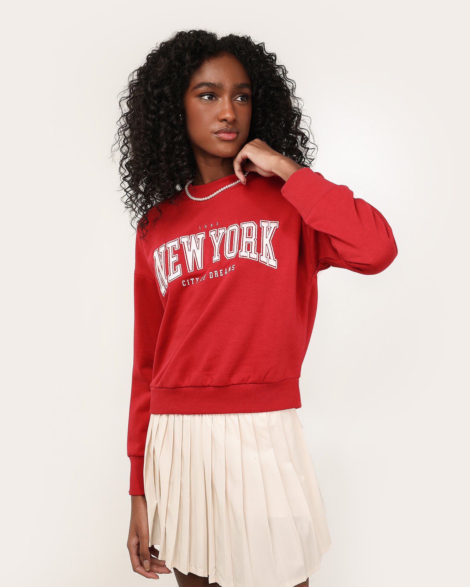 Blusa de moletom feminina com felpa New York vermelha | Pool