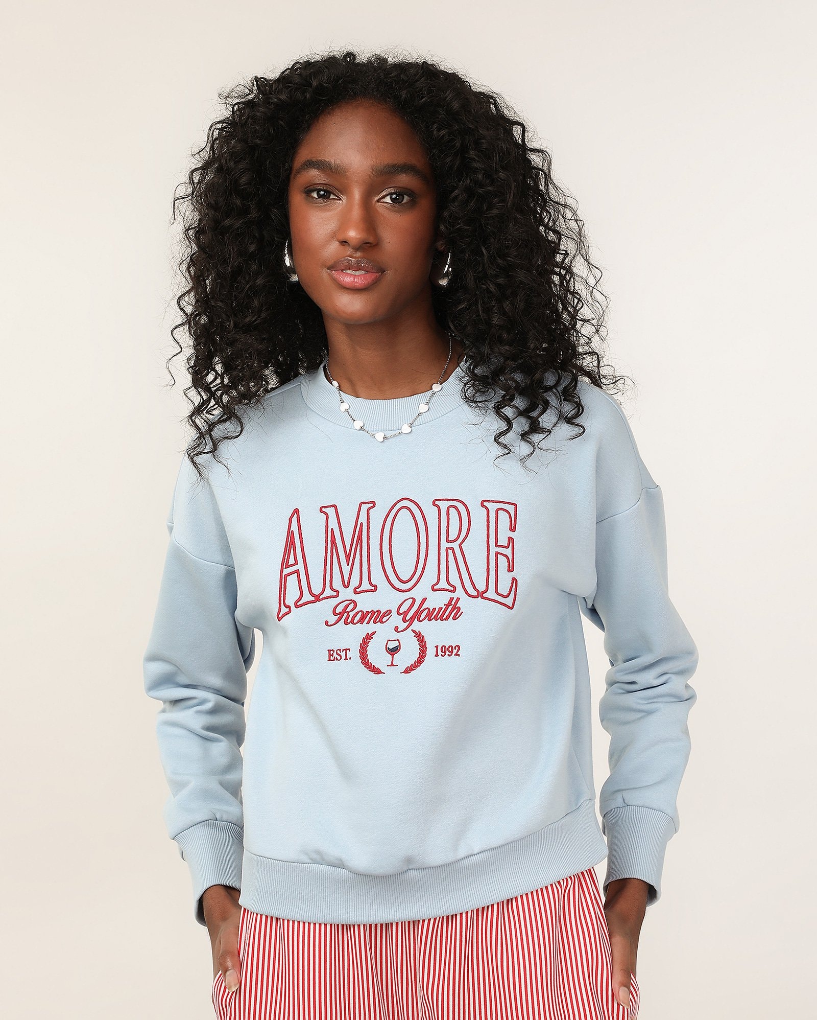 Blusa de moletom feminina com felpa amore Rome youth azul | Pool — foto 5