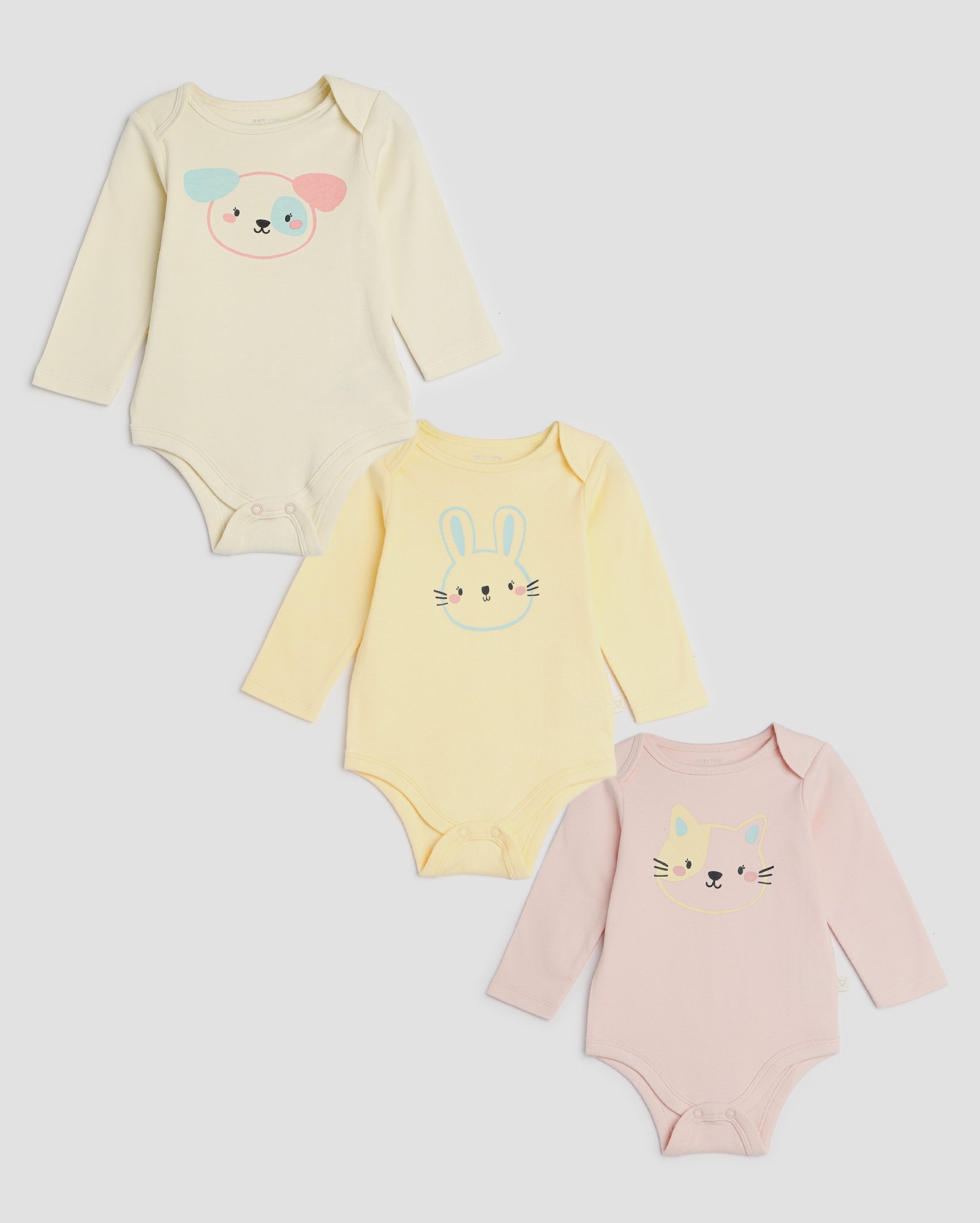Kit body bebê 3 peças manga longa bichinhos multicor