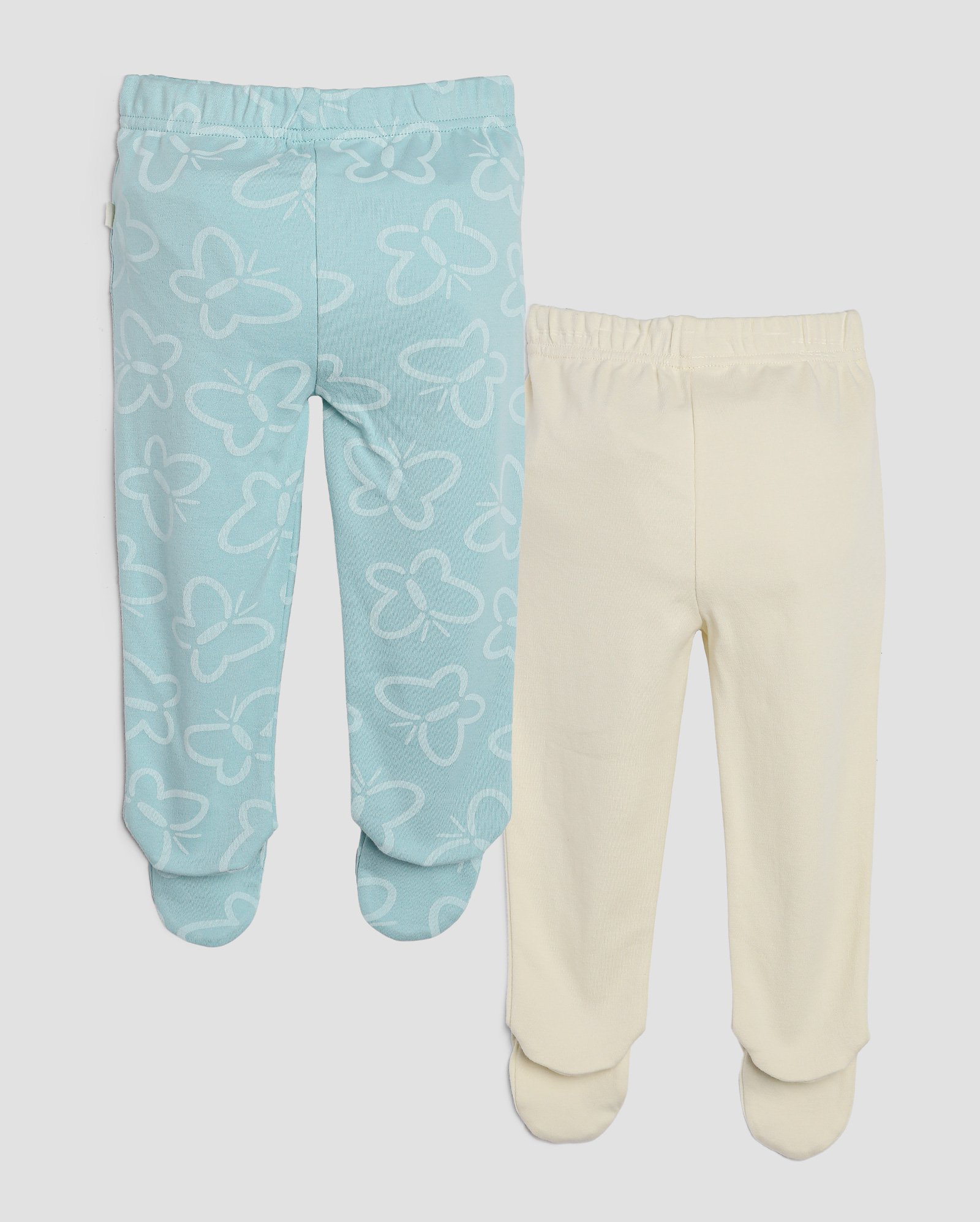 Kit calça bebê 2 peças borboleta com elástico e pezinhos multicor | Baby Way