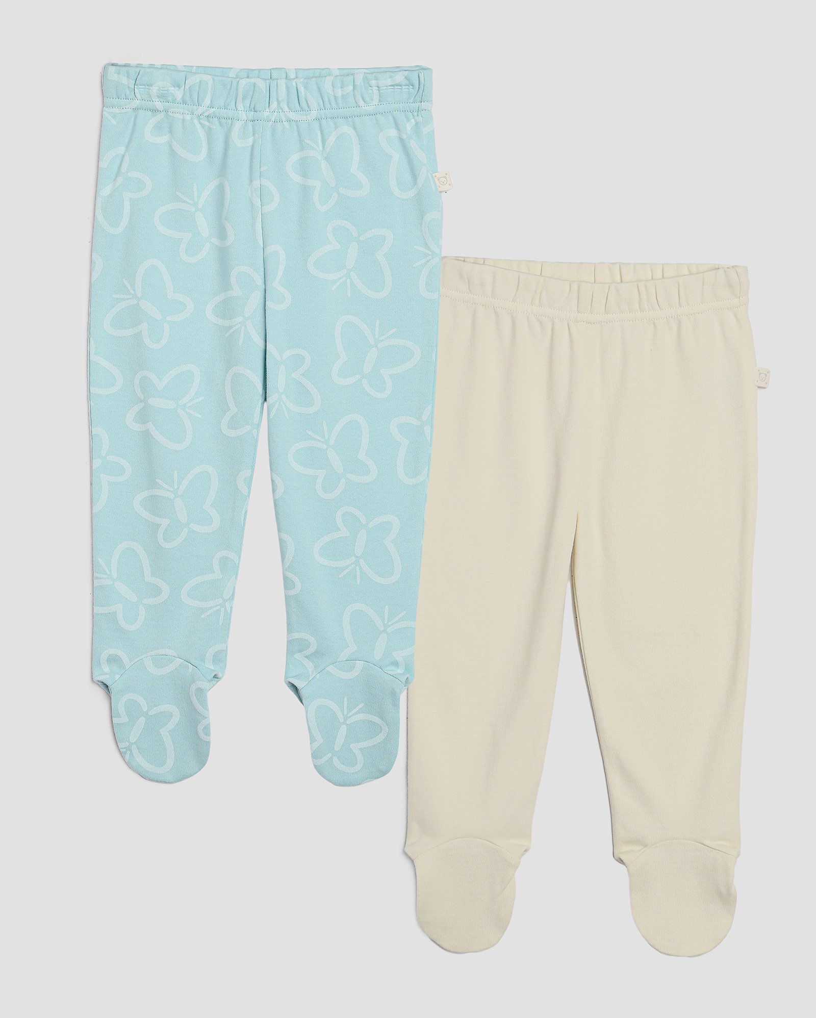 Kit calça bebê 2 peças borboleta com elástico e pezinhos multicor | Baby Way