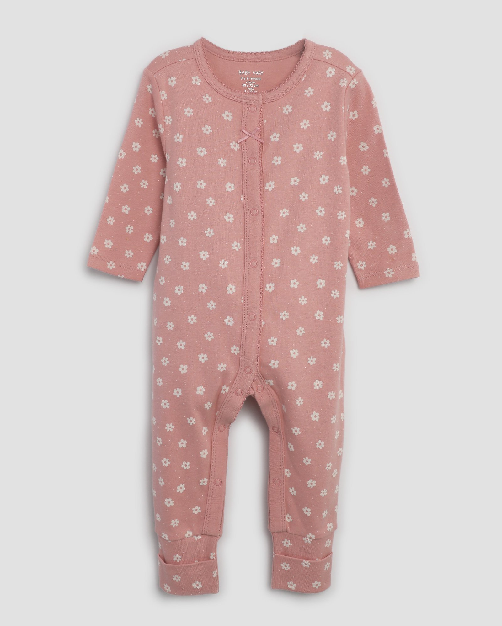 Macacão bebê de algodão floral com laço rosa | Baby Way