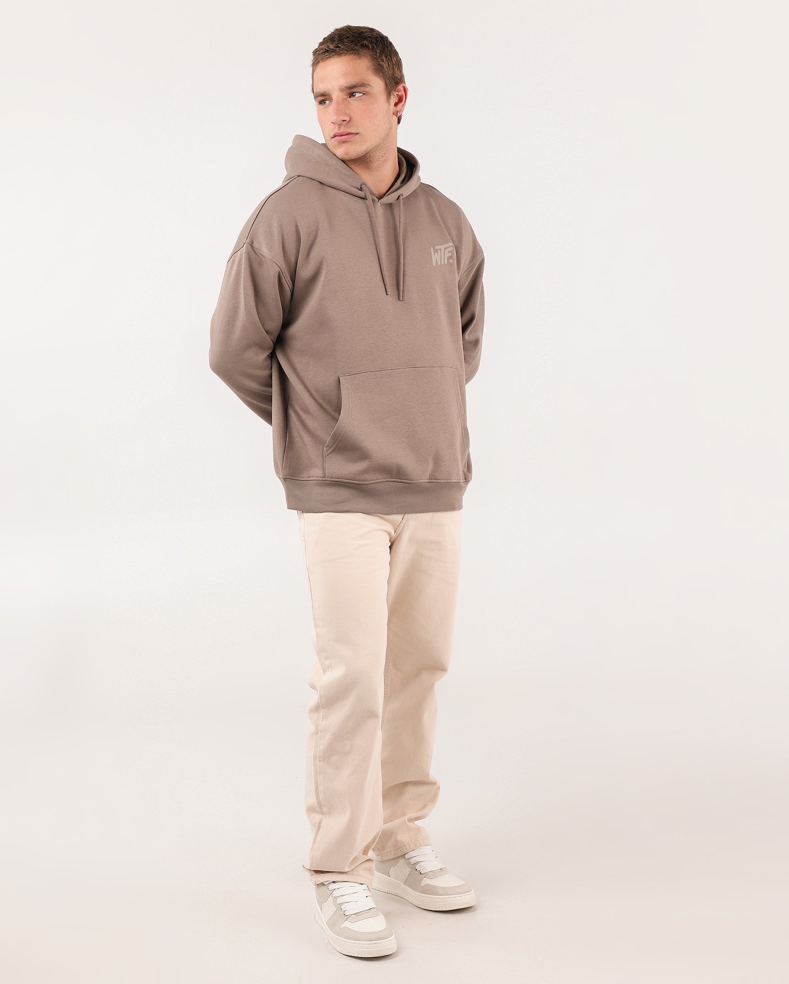 Blusa de moletom masculina com felpa e capuz WTF bege | Pool