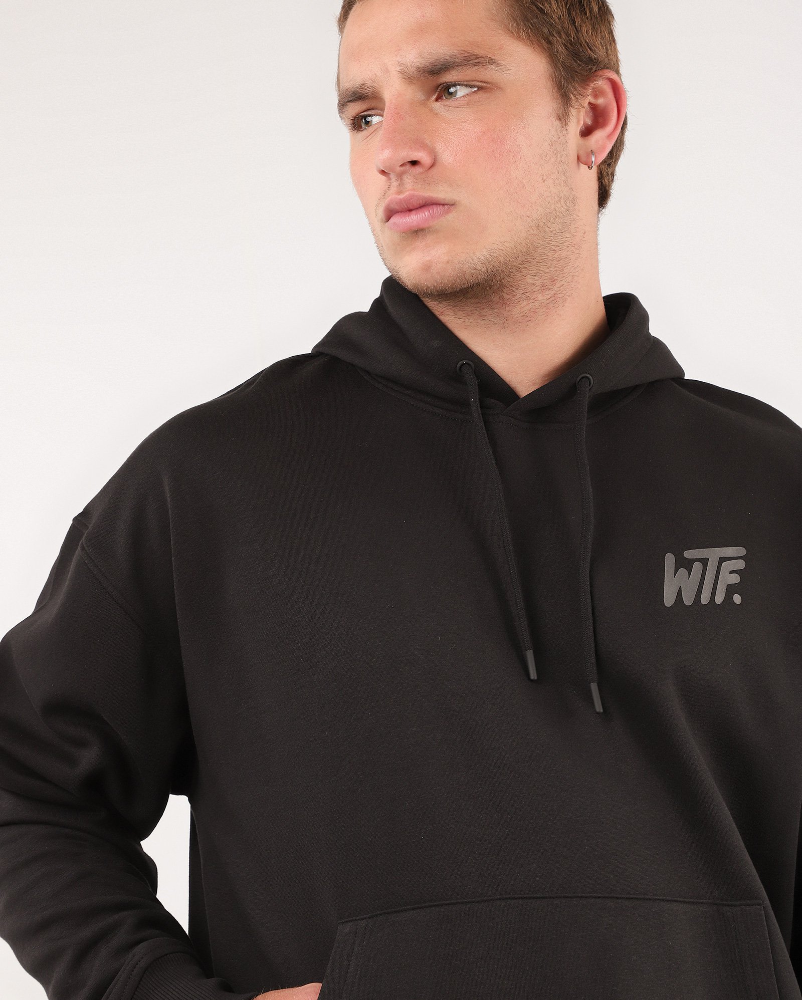 Blusa de moletom masculina com felpa e capuz WTF preto | Pool