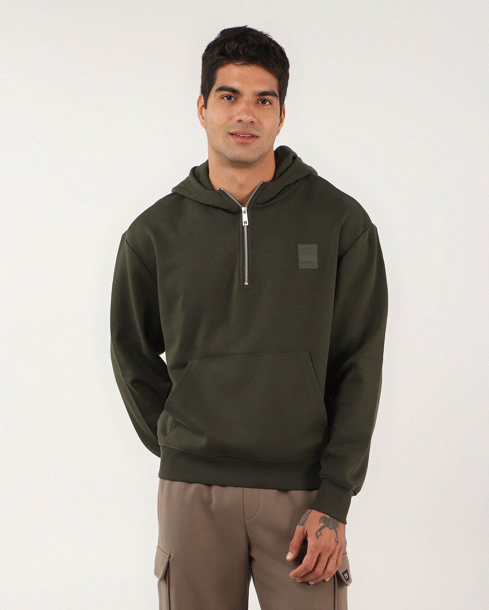 Blusa de moletom masculina fechada com zíper e felpa verde | Pool