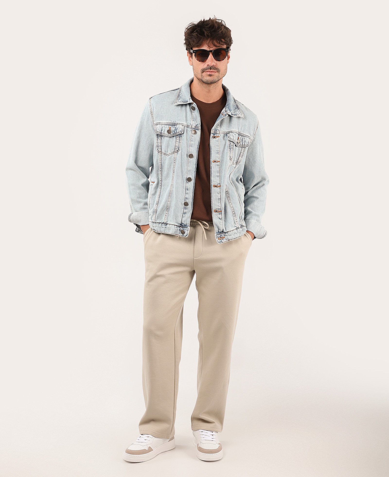 Calça de moletom masculina reta com felpa cós elástico bege | Pool Basics