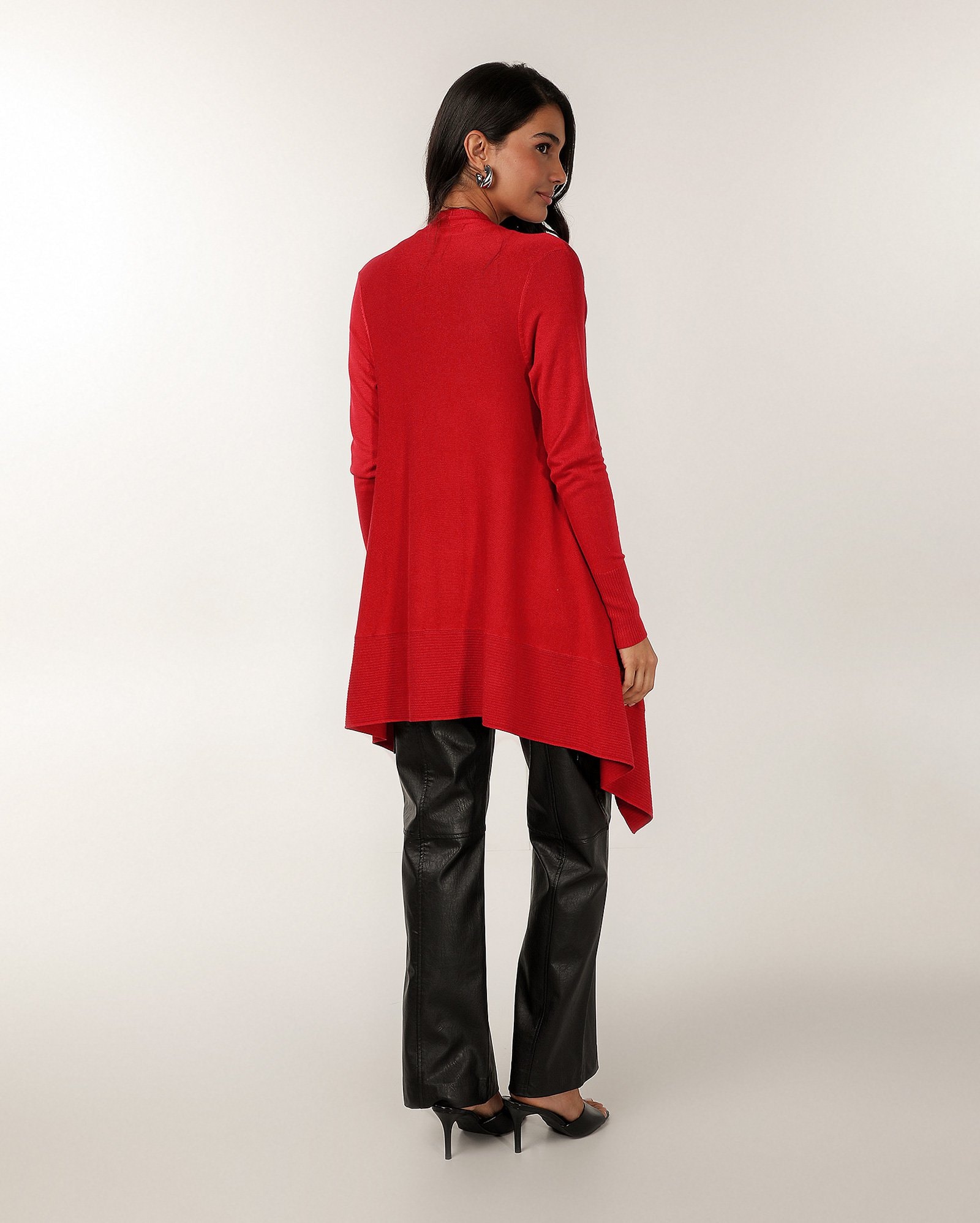 Cardigan feminino em tricot aberto com ponta - Vermelho — foto 6