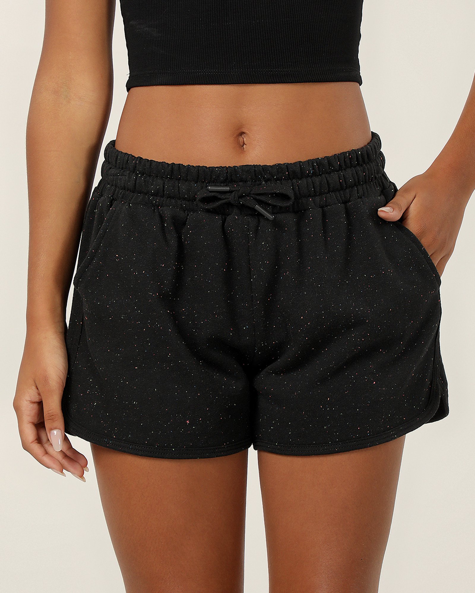 Short de moletom juvenil botonê com cordão - Preto | Pool