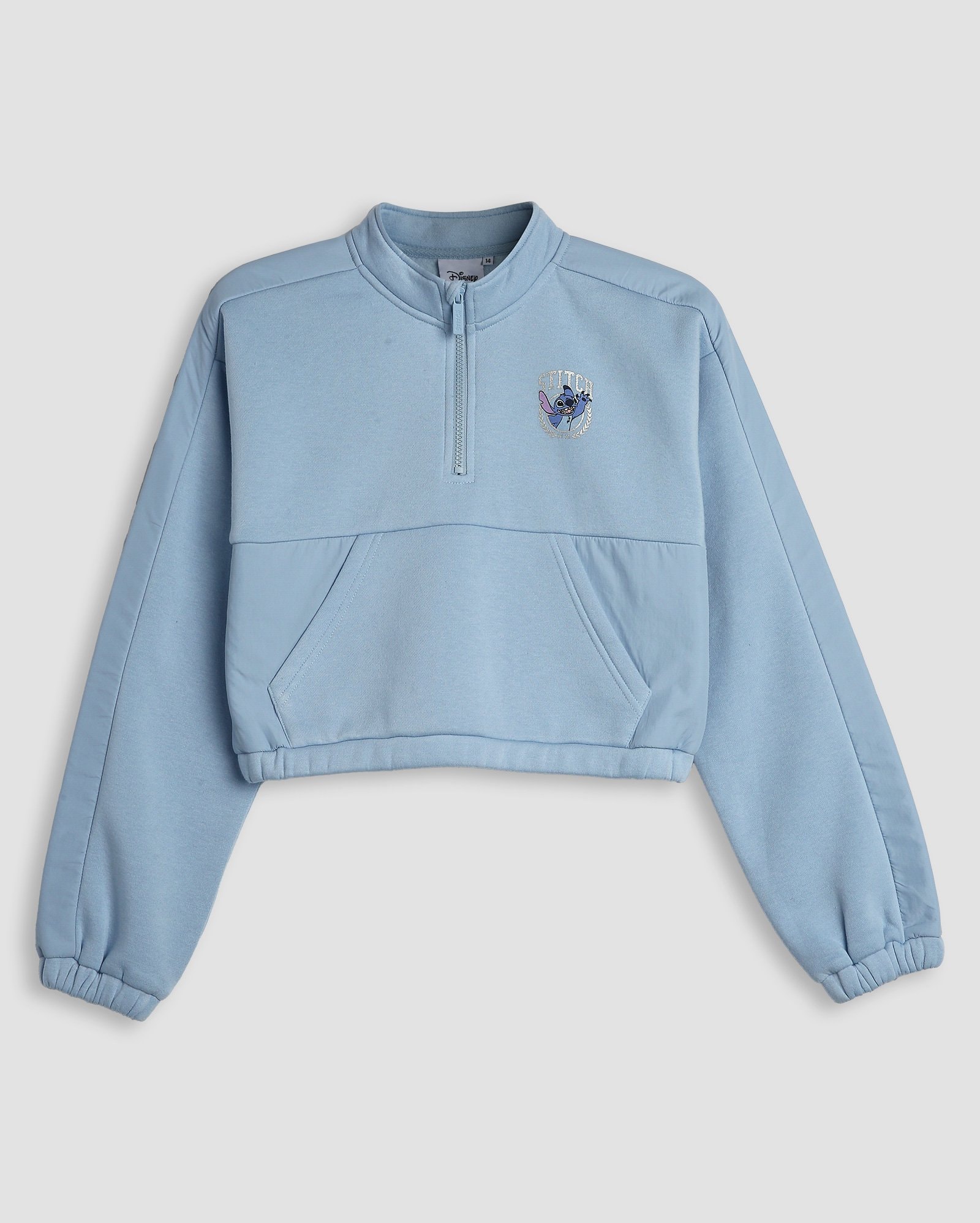 Blusa de moletom cropped juvenil bordado Stitch azul | Disney