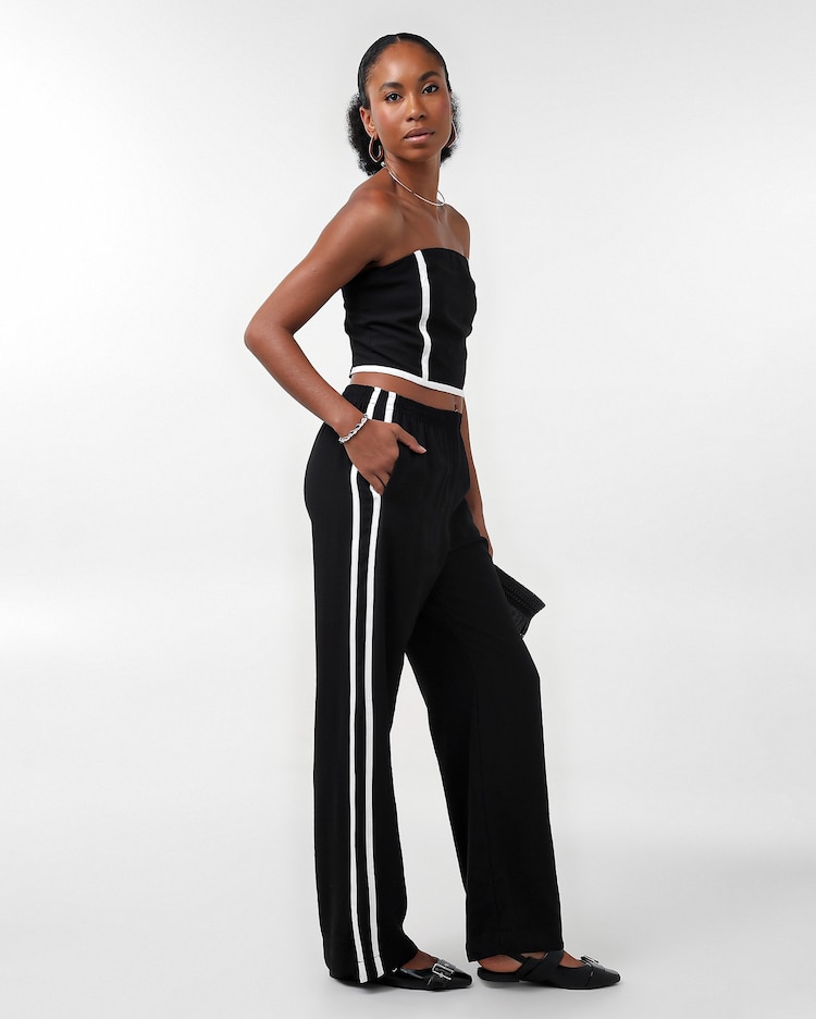 Riachuelo Calça feminina reta de viscose com listras laterais