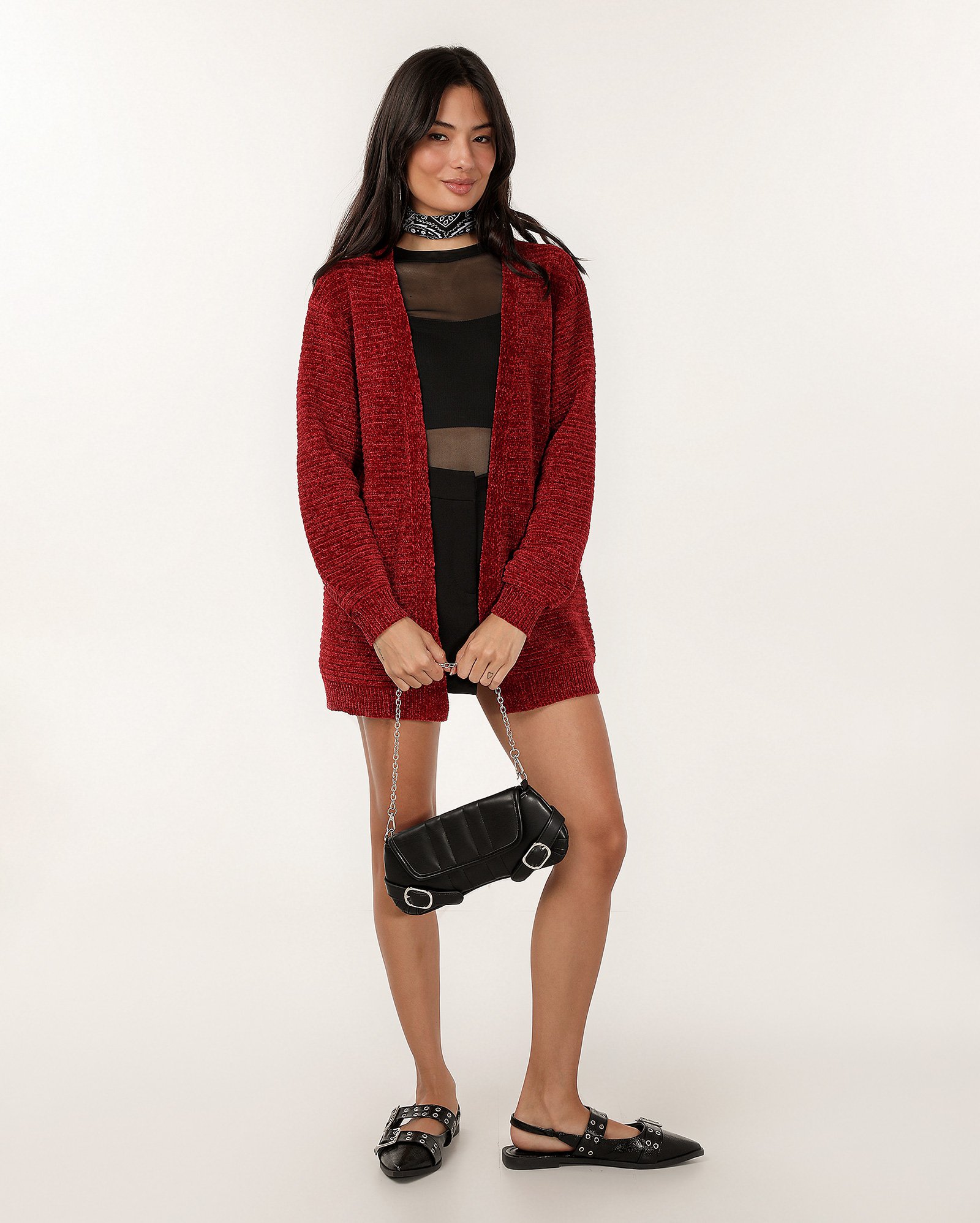 Cardigan feminino alongado texturizado vermelho | Pool