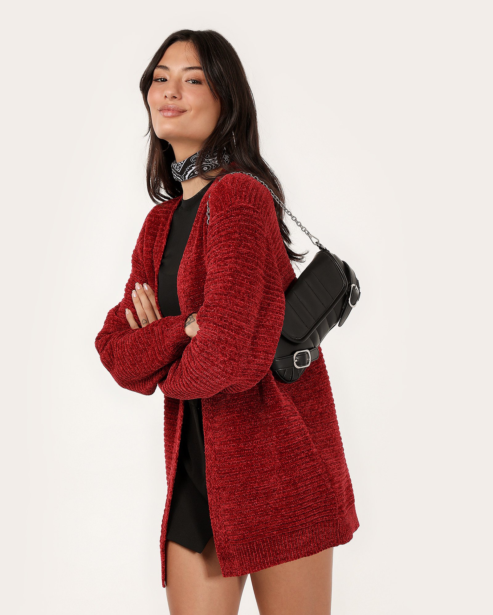 Cardigan feminino alongado texturizado vermelho | Pool
