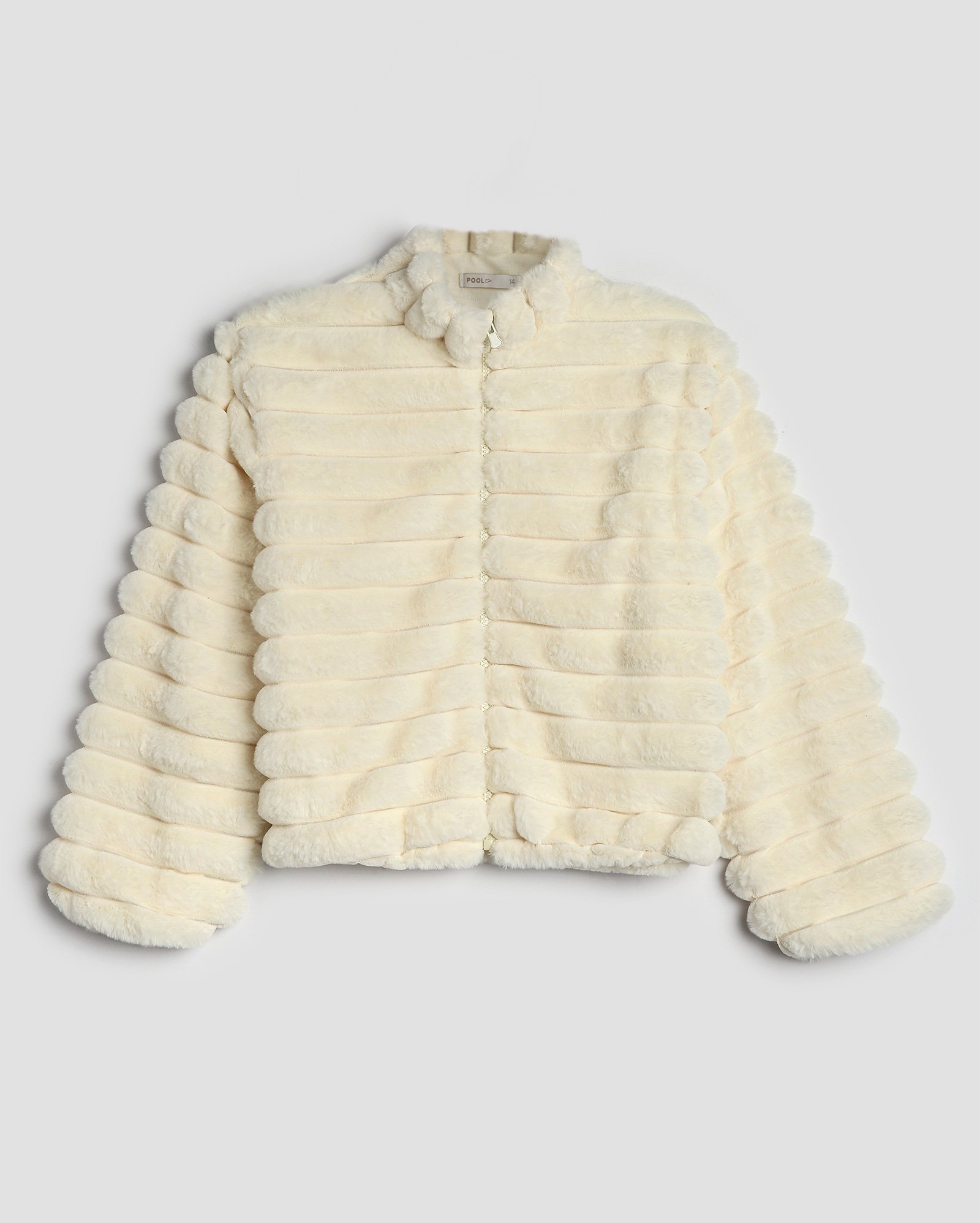 Jaqueta juvenil peluciada gola alta texturizada off-white | Pool