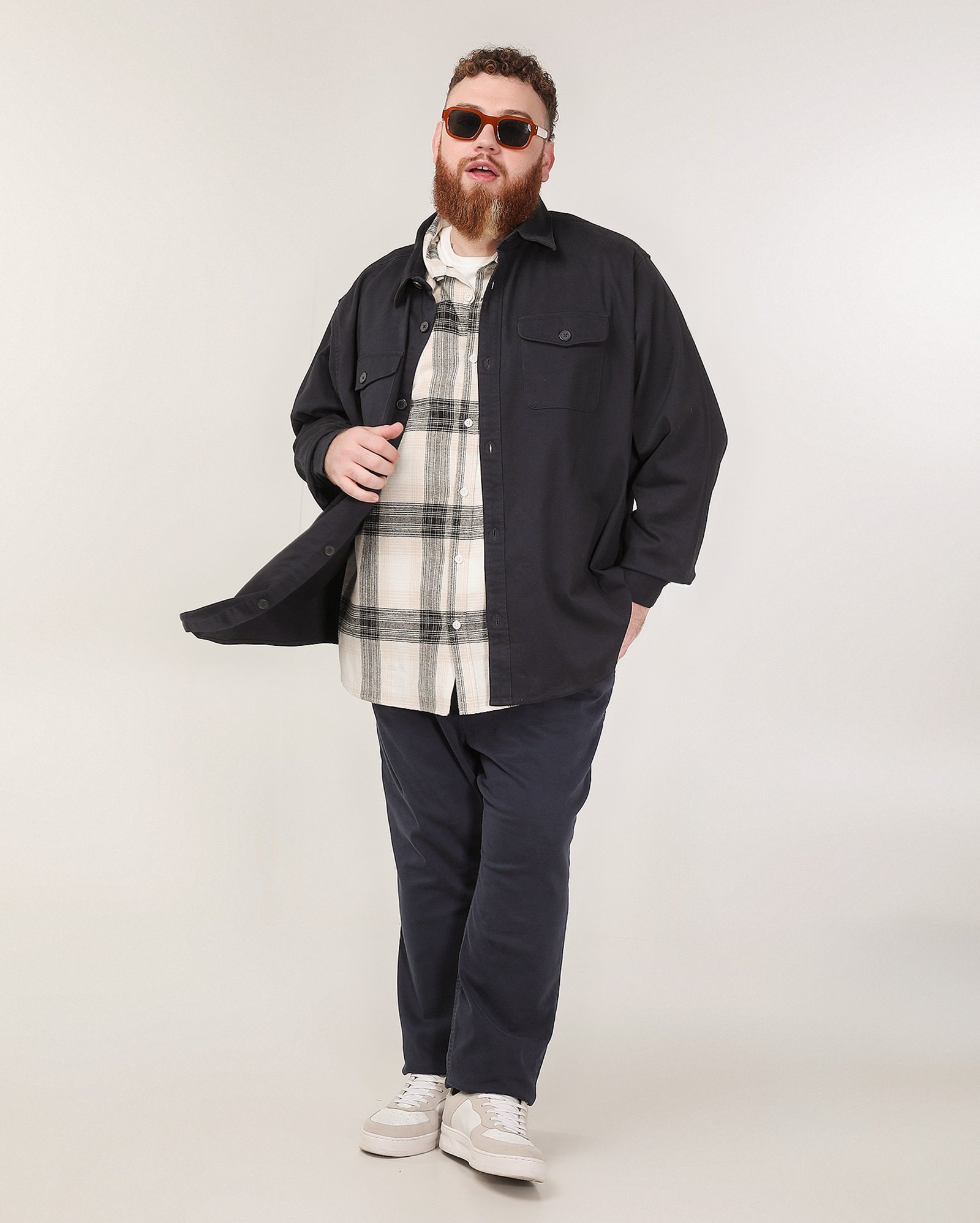 Overshirt plus size masculina bolsos frontais - Azul Escuro — foto 3