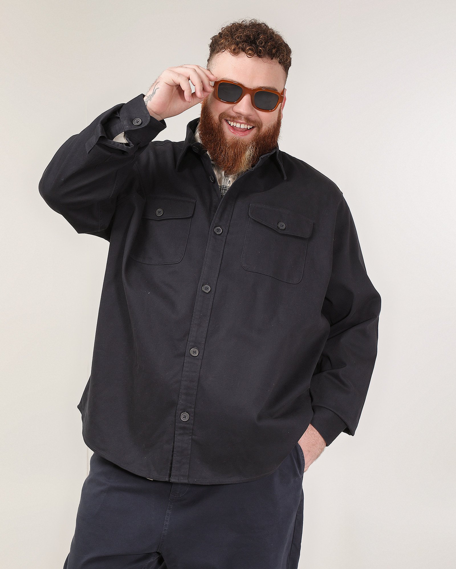 Overshirt plus size masculina bolsos frontais - Azul Escuro | Original Plus by Riachuelo