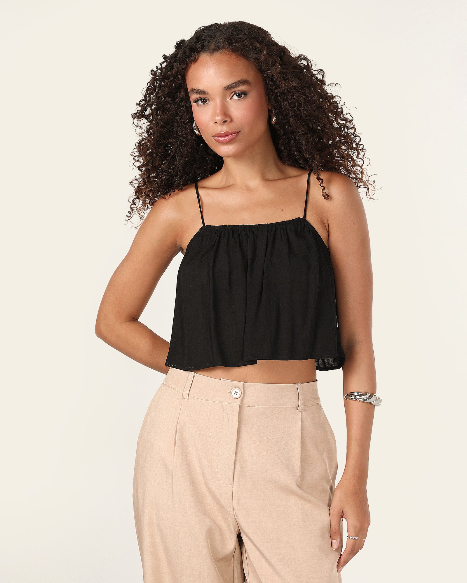 Regata cropped de viscose ampla - Preto | Pool