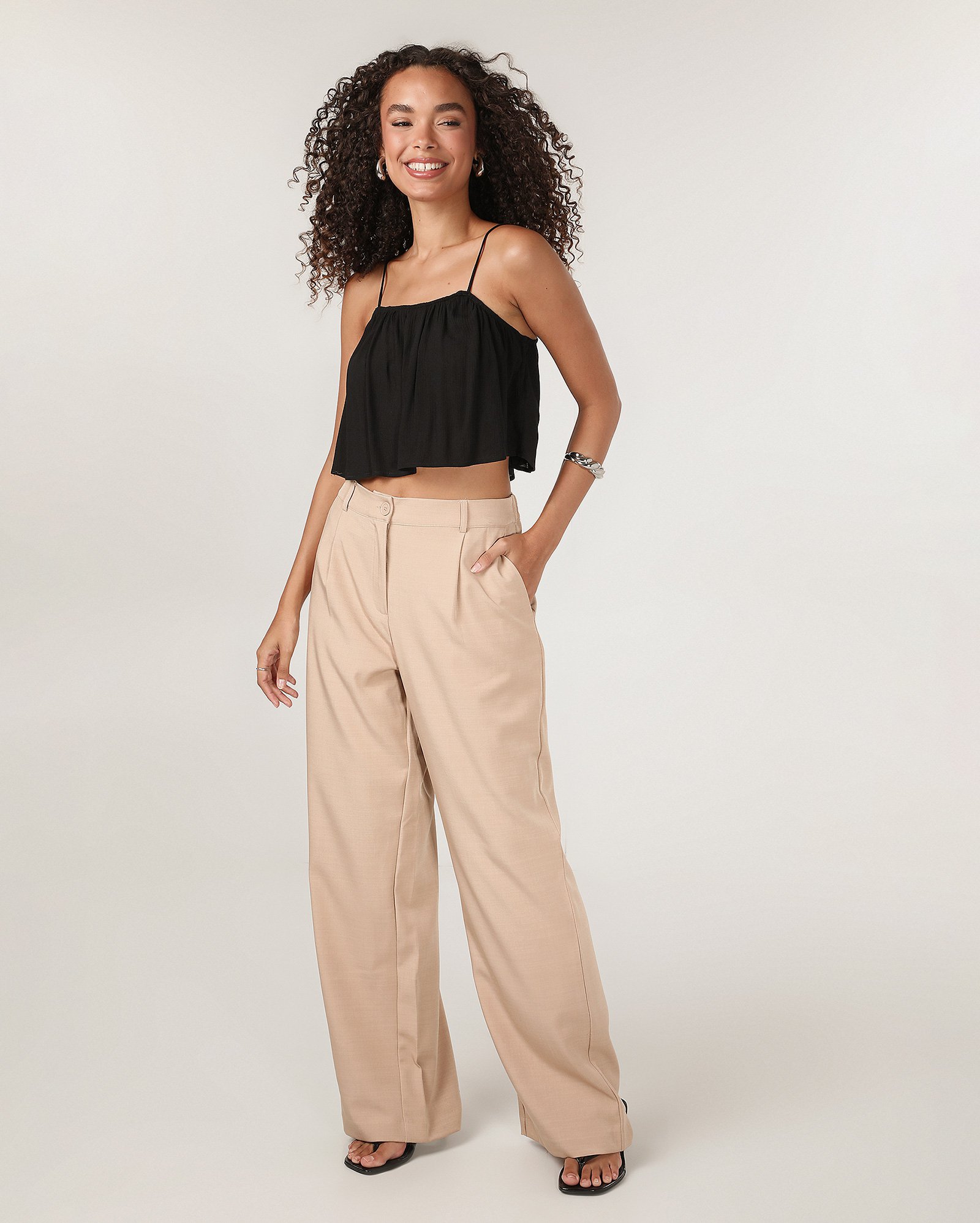 Regata cropped de viscose ampla - Preto | Pool