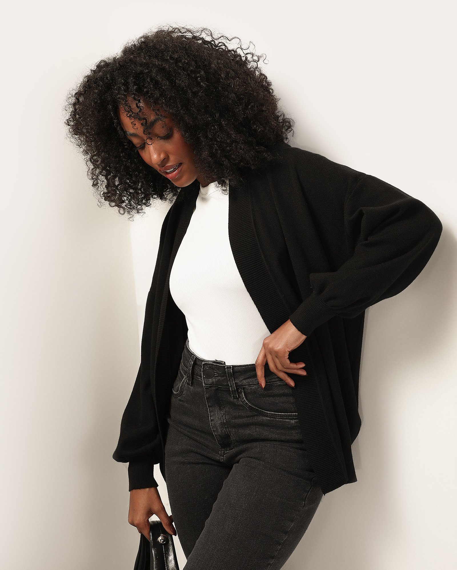 Cardigan feminino aberto tricot manga ampla - Preto | AK by Riachuelo