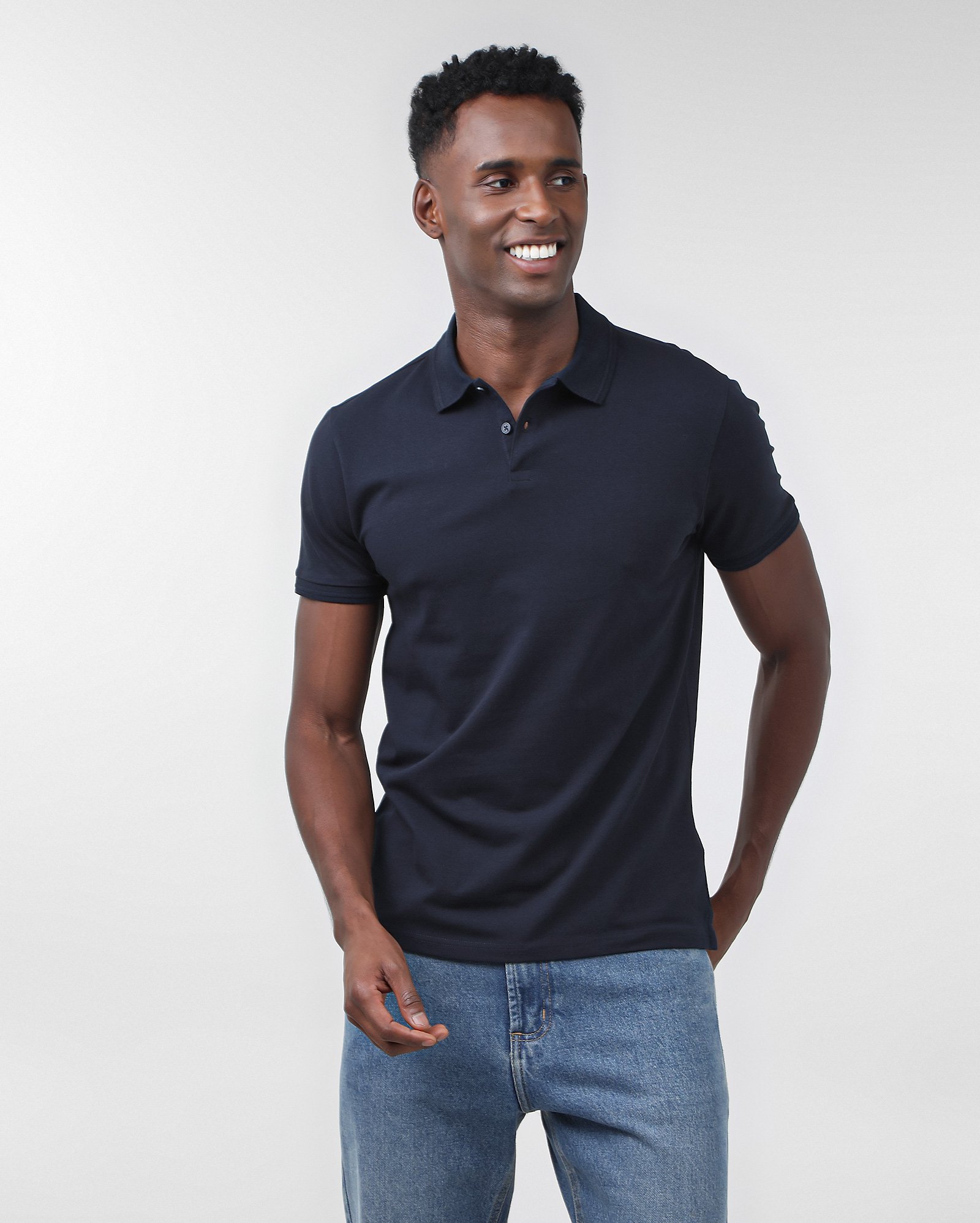 Camisa polo masculina slim com elastano - Azul Escuro | Pool Basics