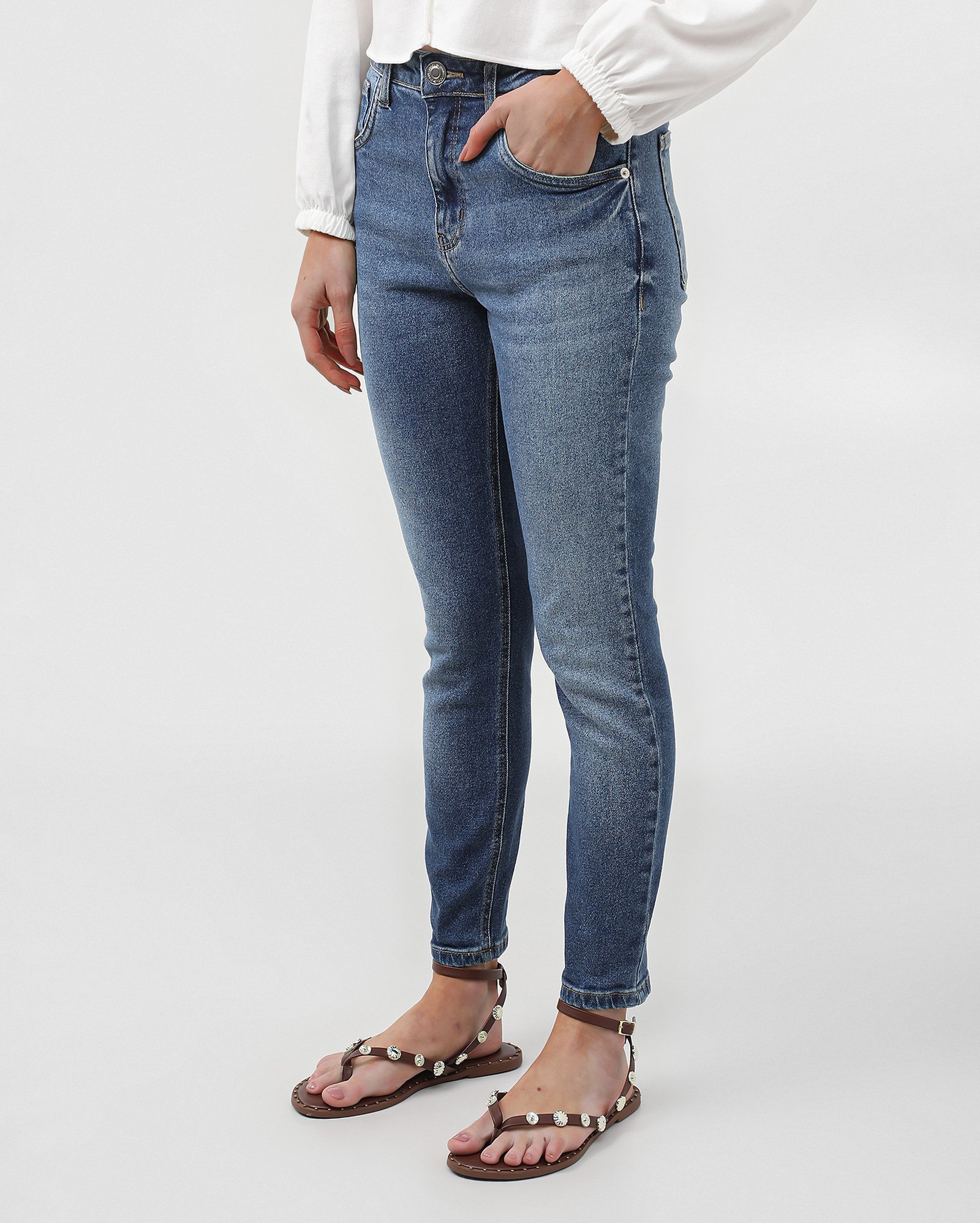 Calça jeans feminina skinny cintura alta estonada - Jeans Escuro | Pool Jeans