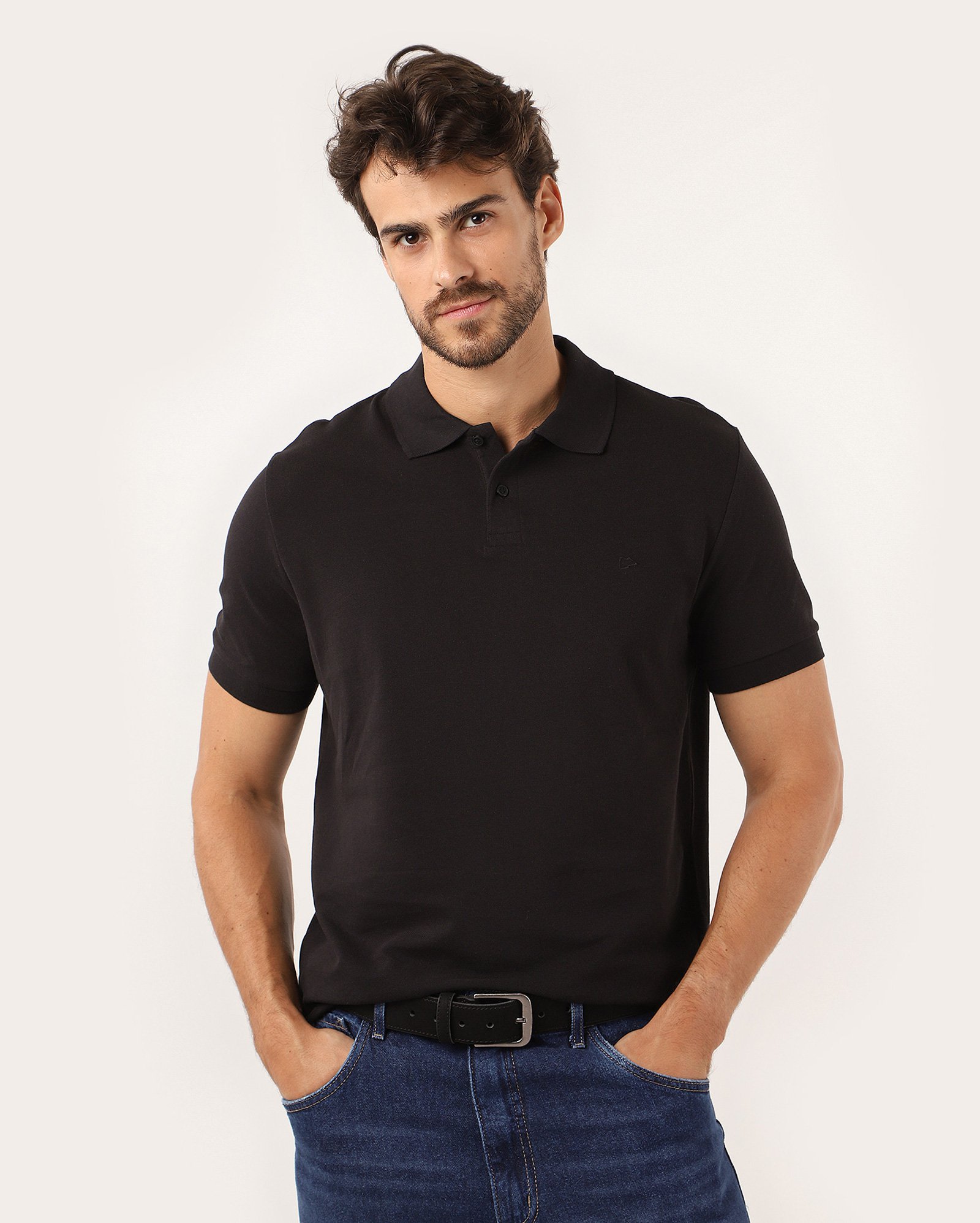 Camisa polo masculina Pool Legacy regular piquet - Preto Mescla