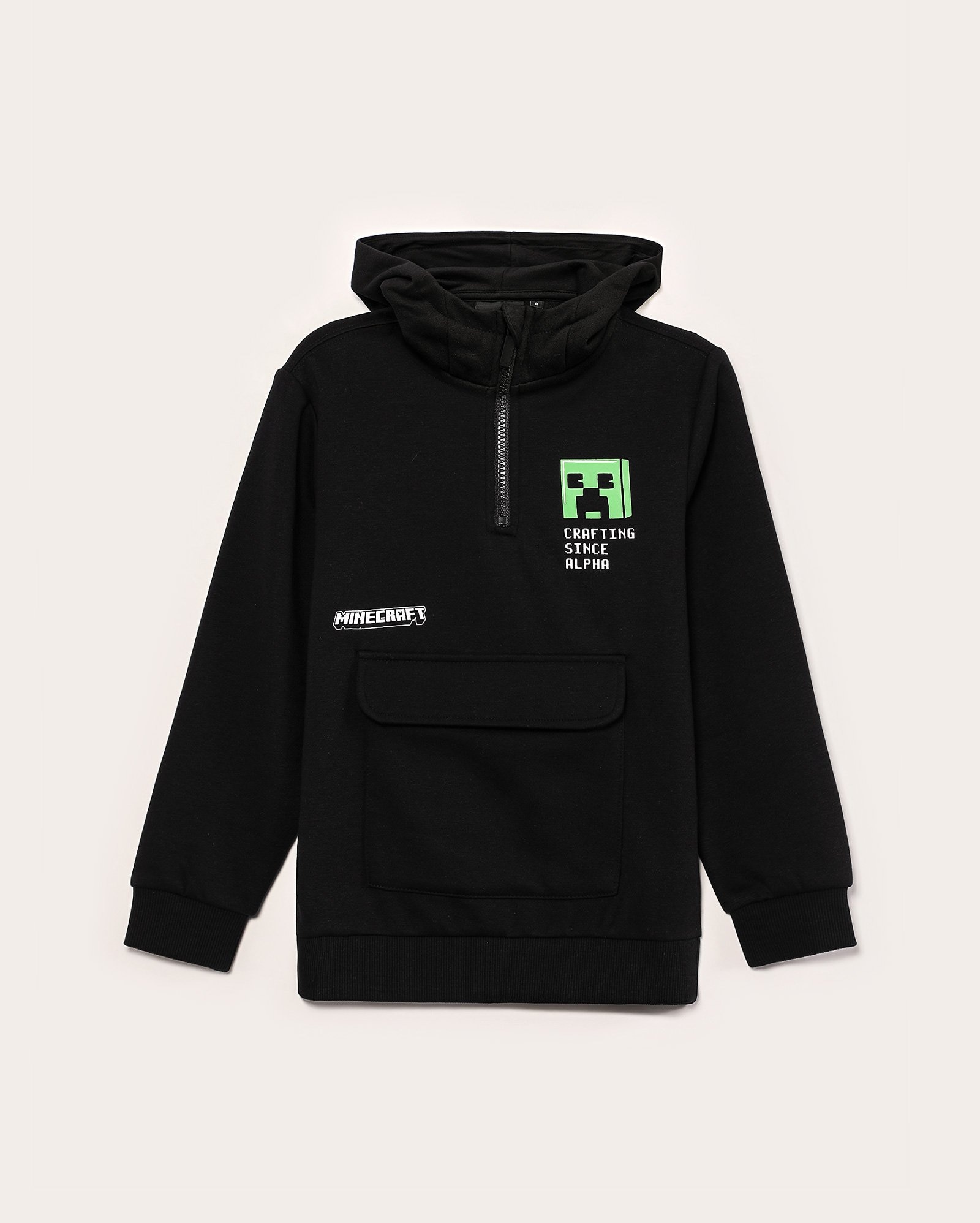 Blusa de moletom infantil com capuz e felpa 6-10A preta | Minecraft