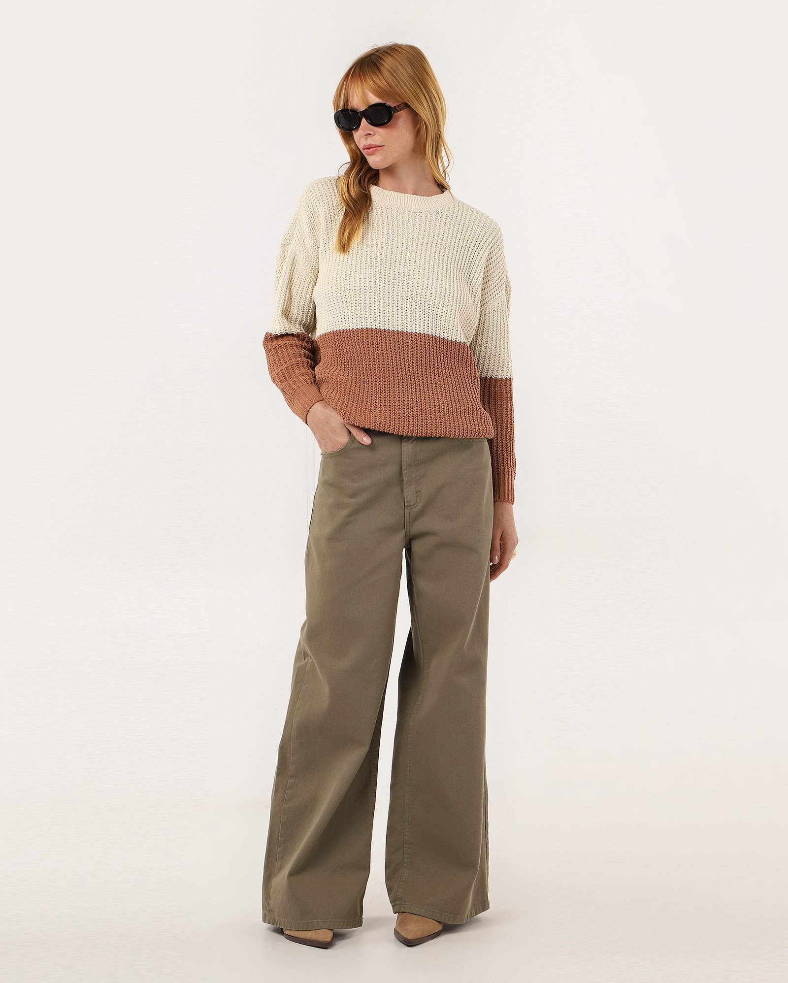 Suéter feminino amplo em tricot - Marrom | AK by Riachuelo