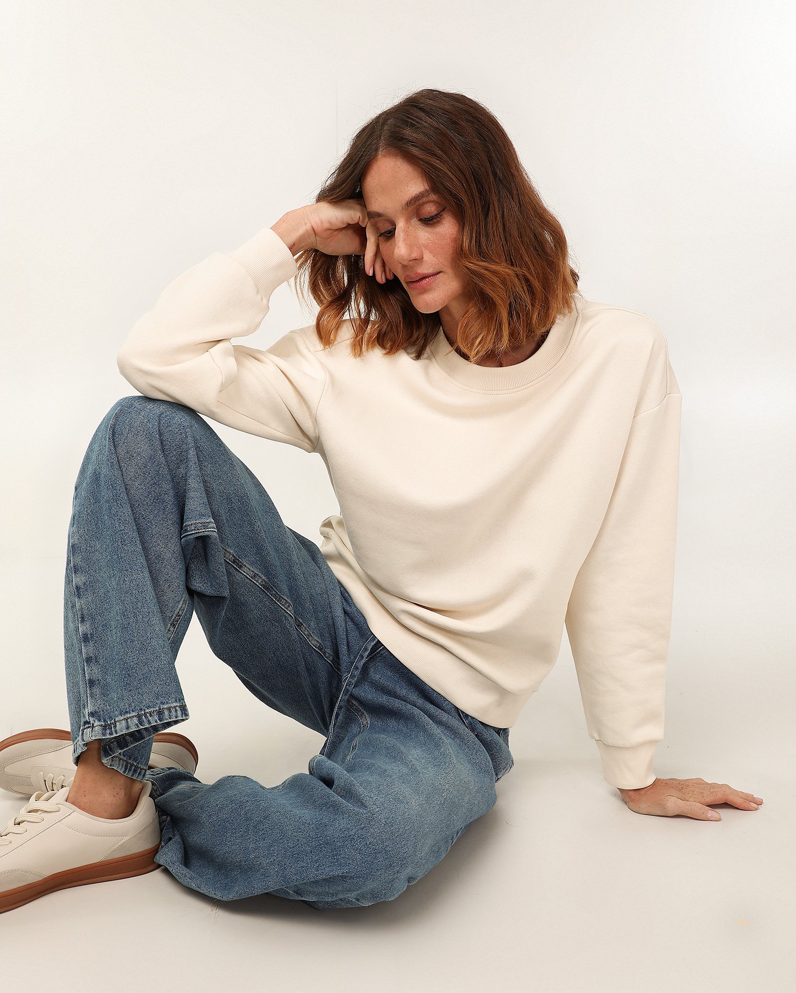 Blusa de moletom feminina gola careca com felpa lisa - Bege Claro | Pool Basics