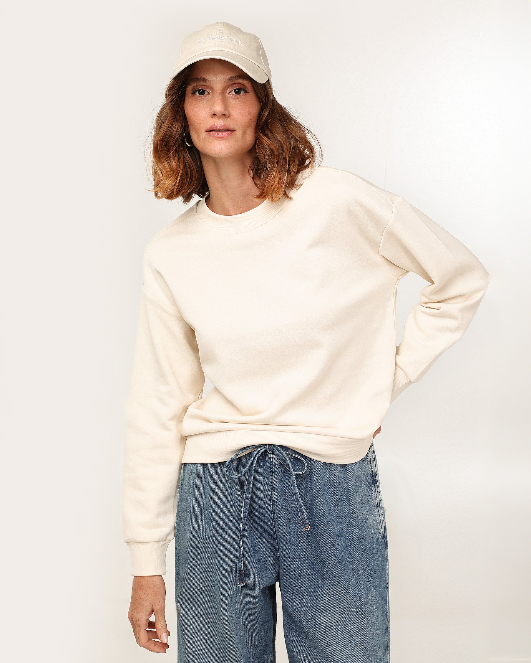Blusa de moletom feminina gola careca com felpa lisa - Bege Claro | Pool Basics
