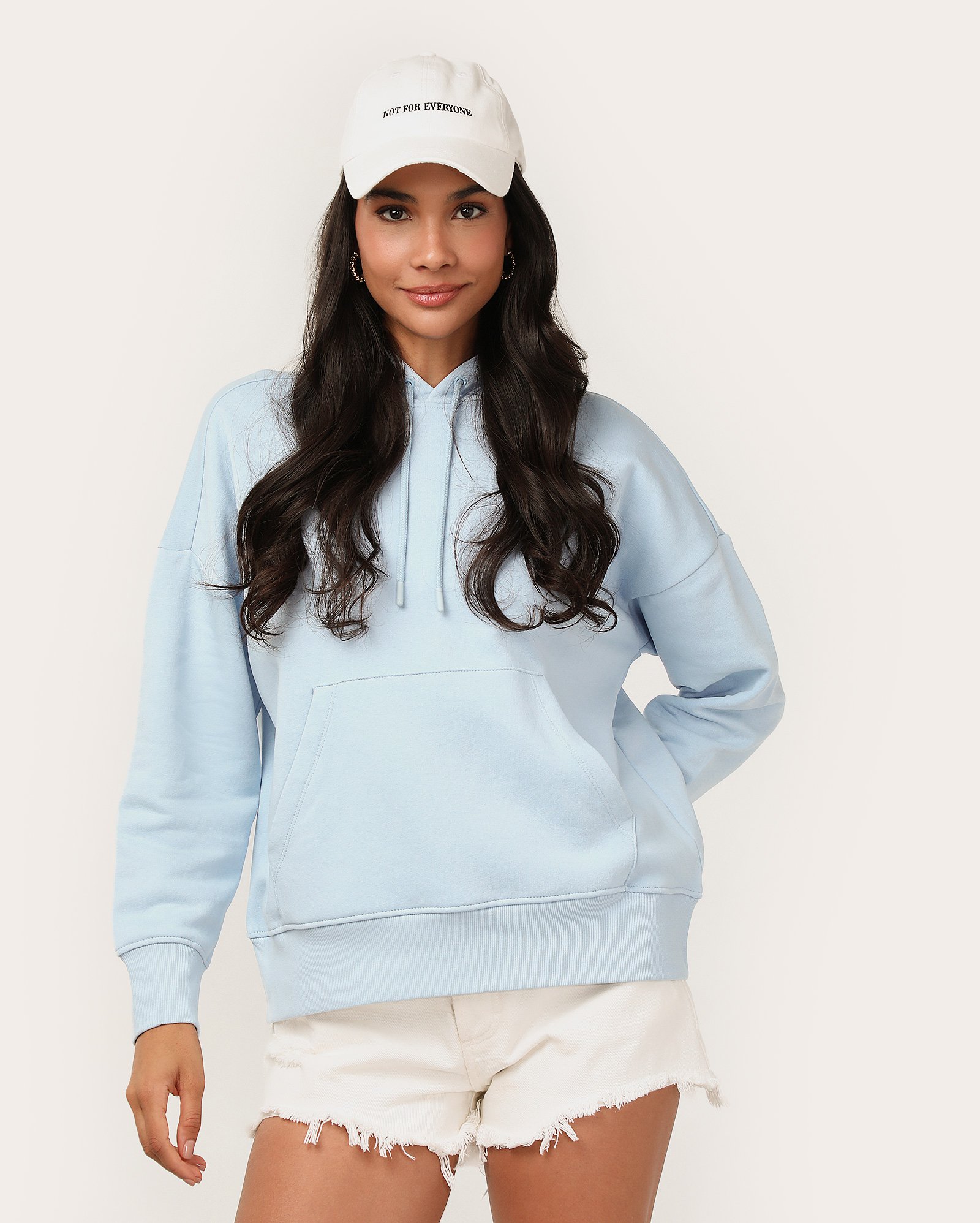 Blusa de moletom feminina canguru com felpa e capuz lisa - Azul Claro | Pool Basics