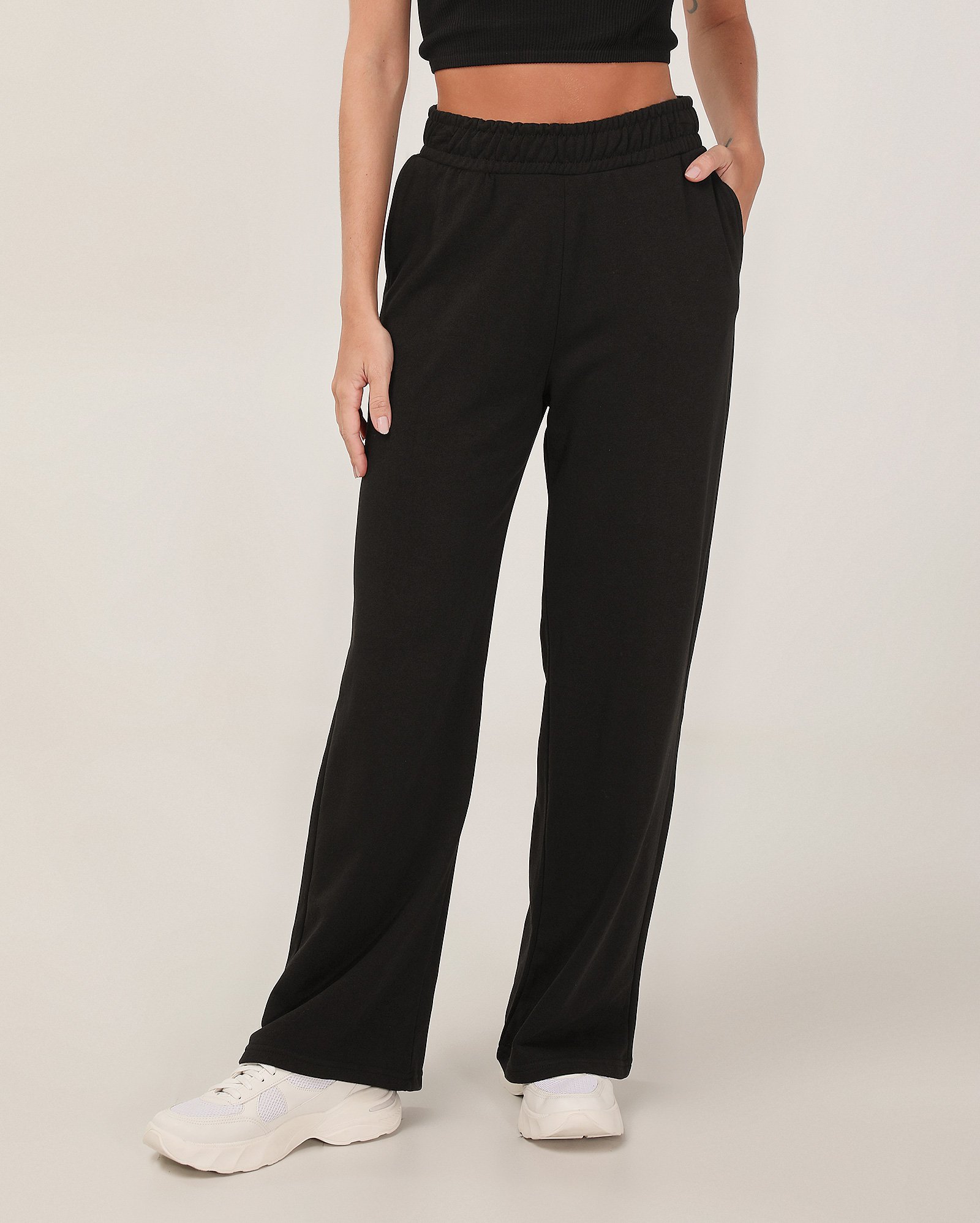 Calça de moletom feminina pantalona clássica - Preto | Pool Basics