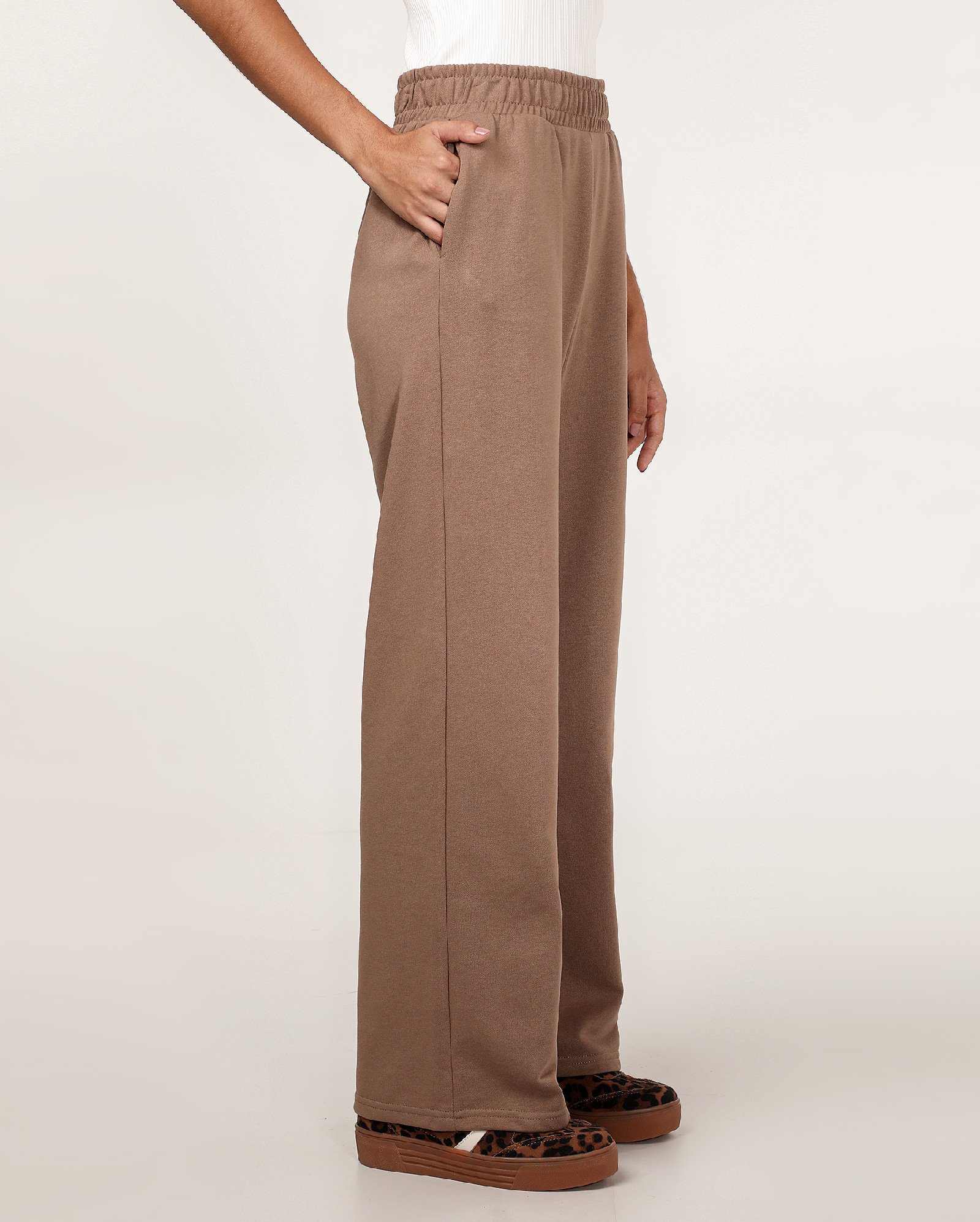 Calça de moletom feminina pantalona clássica - Marrom Claro | Pool Basics
