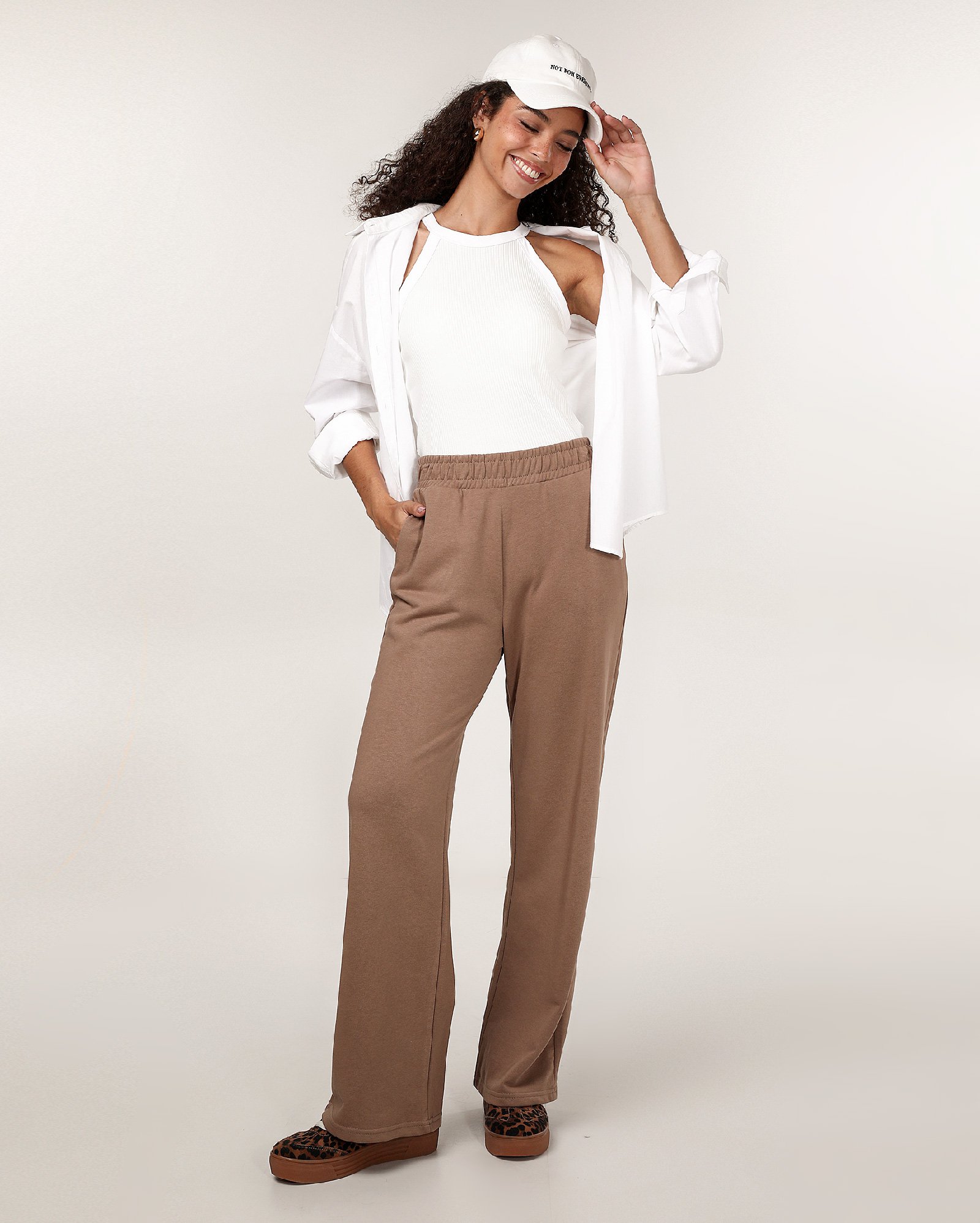 Calça de moletom feminina pantalona clássica - Marrom Claro | Pool Basics